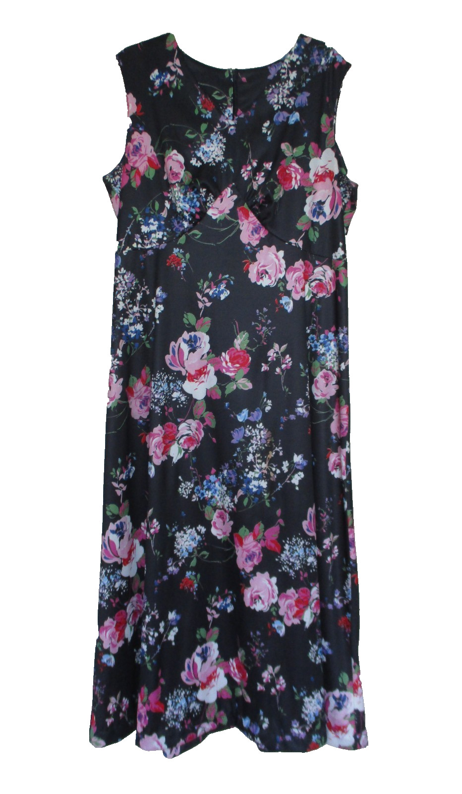 Vintage 70s Plus Size Maxi Dress Black Floral Print Size 22 Women Sleeveless