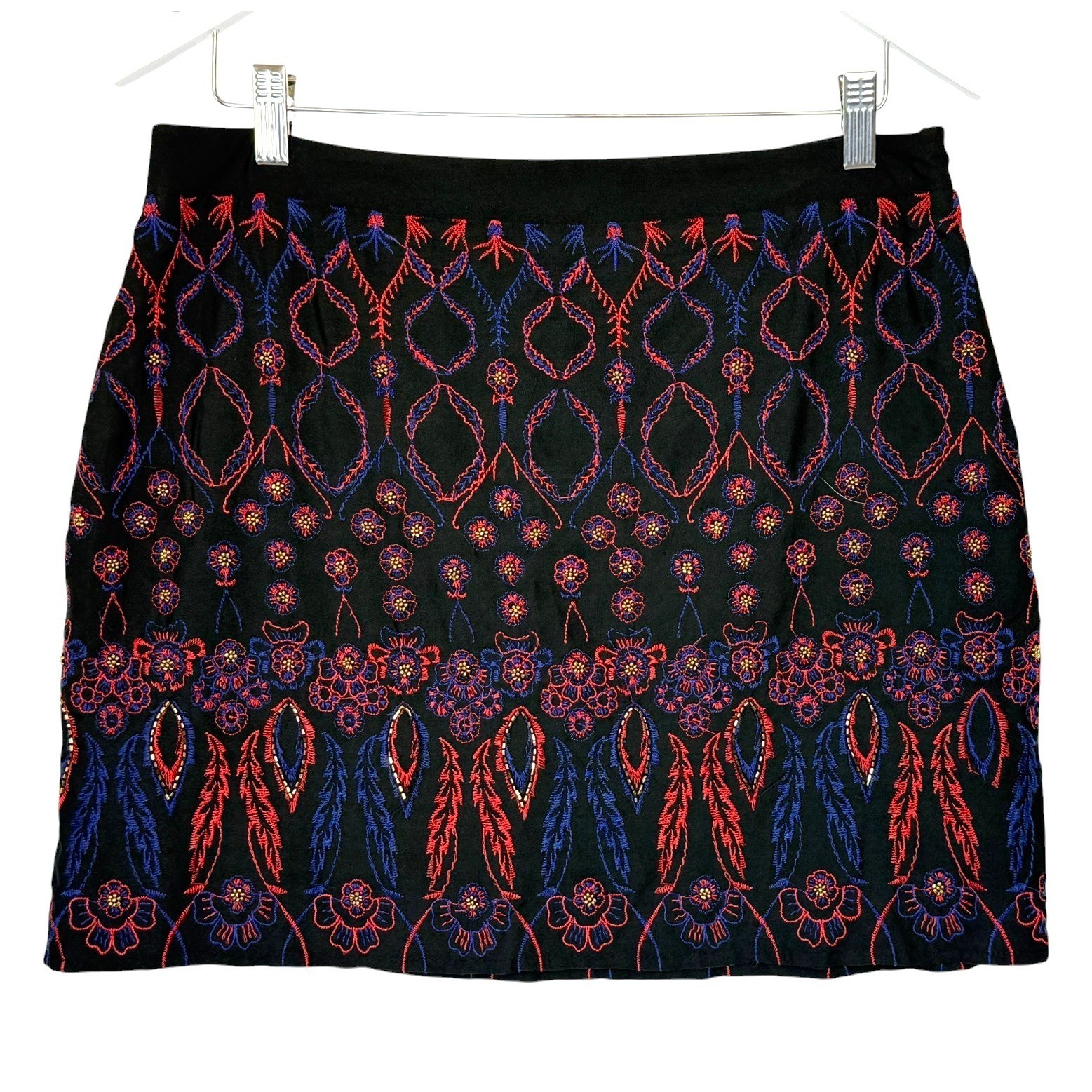 Forever 21 Womens L Black Embroidered Mini Skirt Boho Floral Beaded Y2K