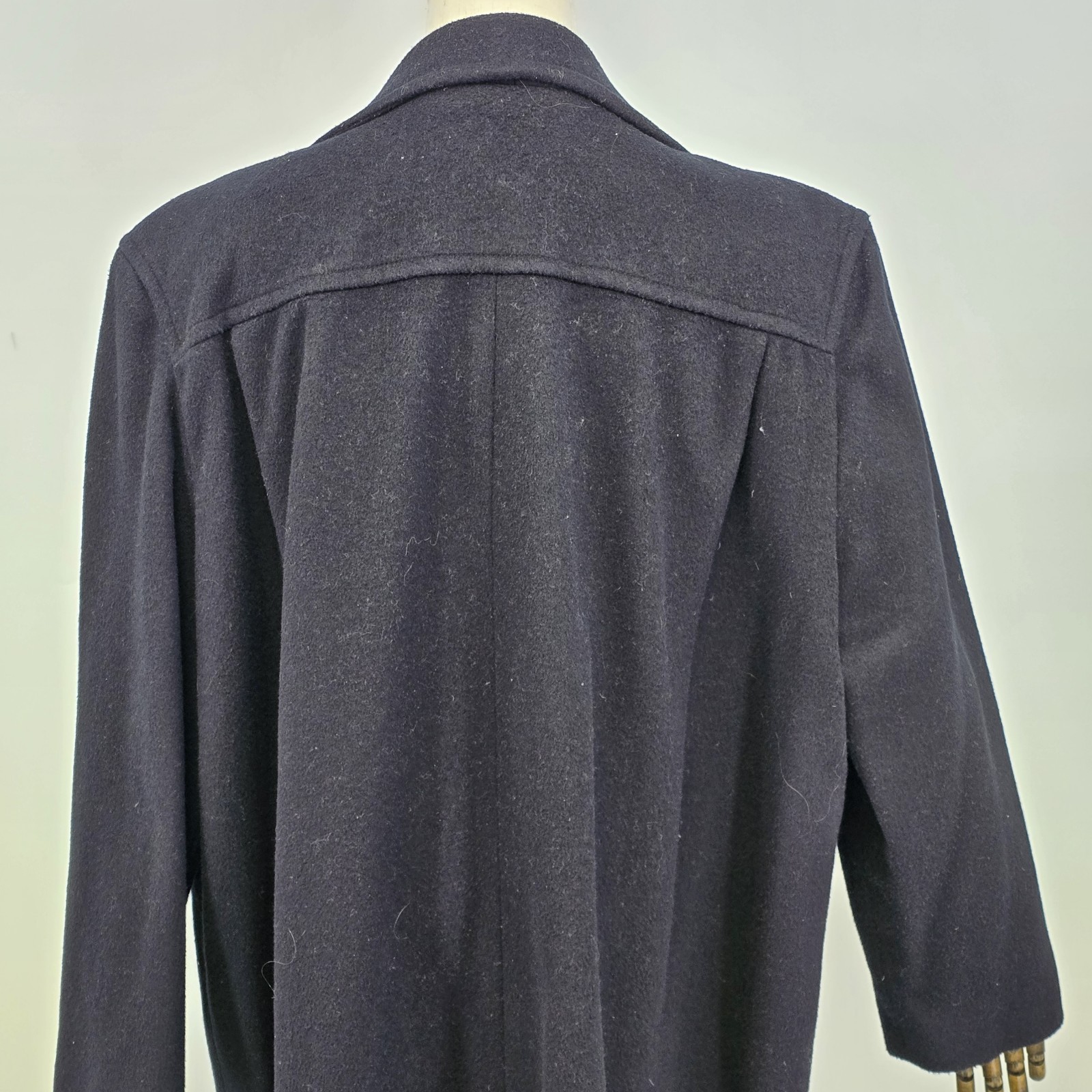 Perlette Black P-Coat Wool Blend Double Breasted Long Coat USA Made Vtg