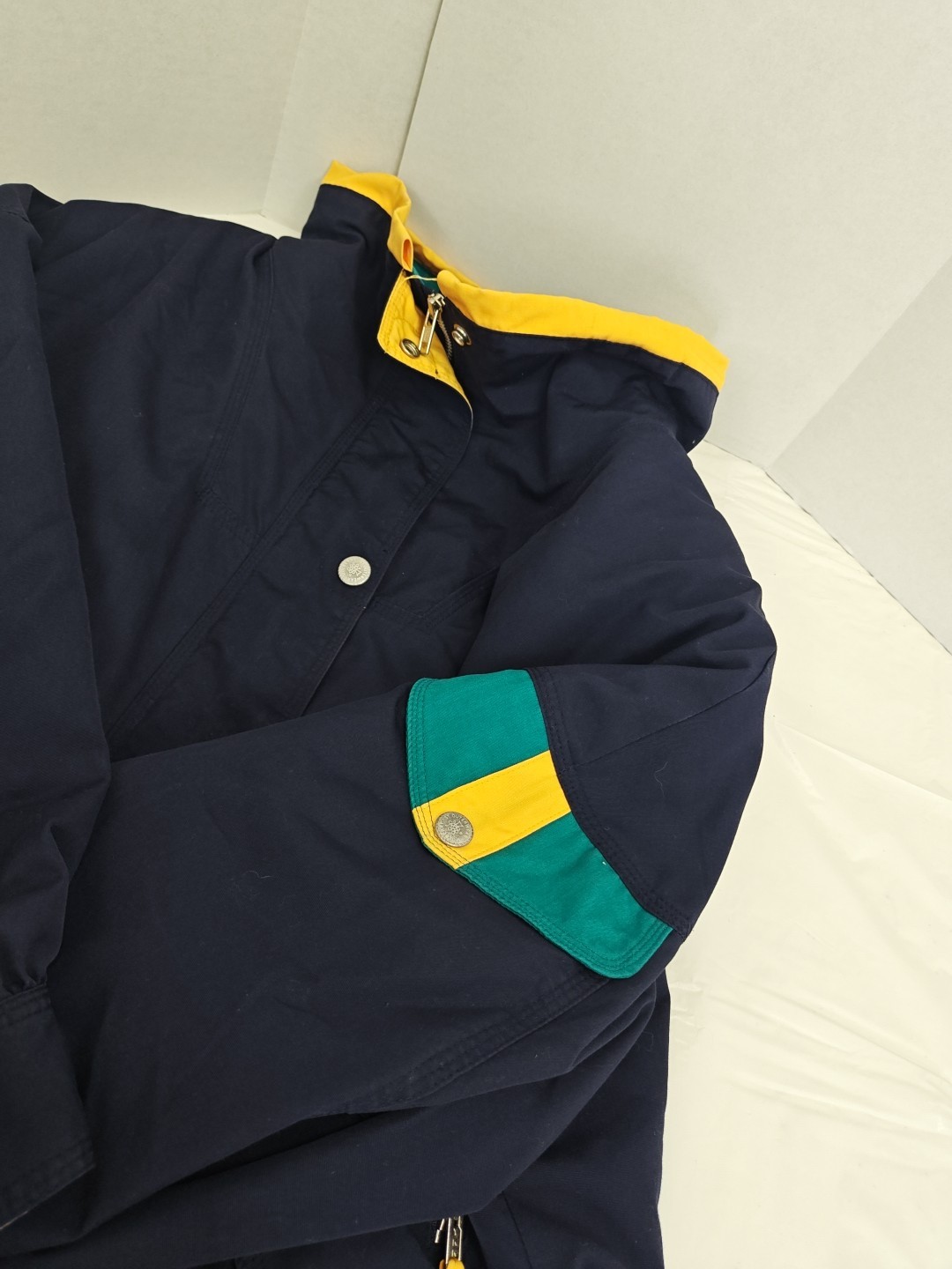 Vintage Mulberry Street rugby Jacket Size M colorblock blue green yellow