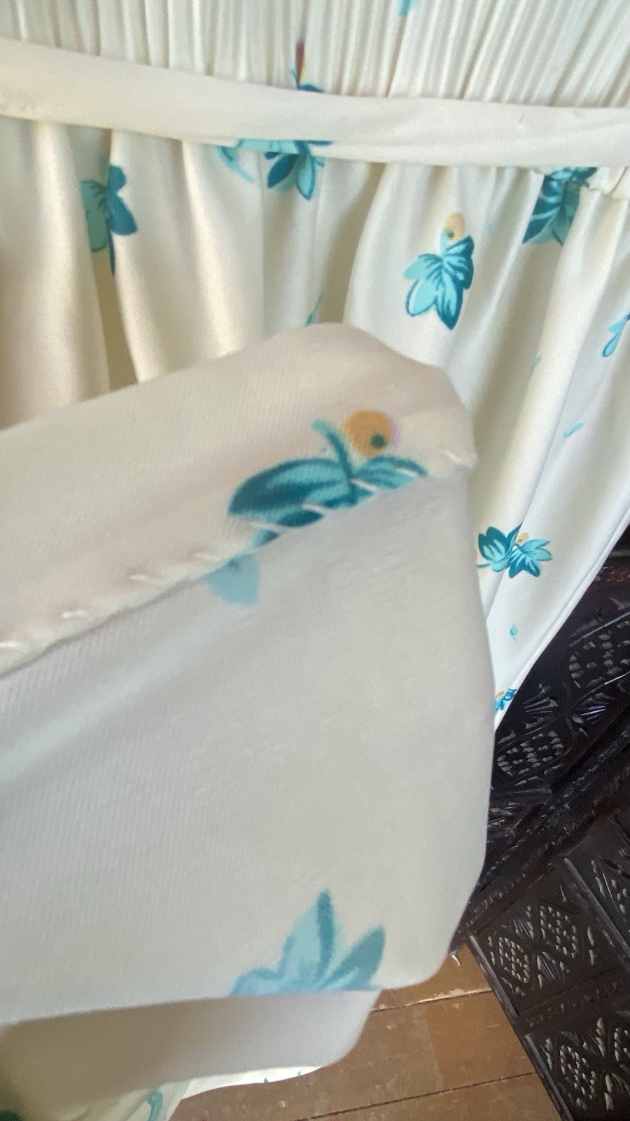 VTG Handmade Floral Leaf Pleated Dress Womens S/M Pastel Cottagecore Prairie S/S