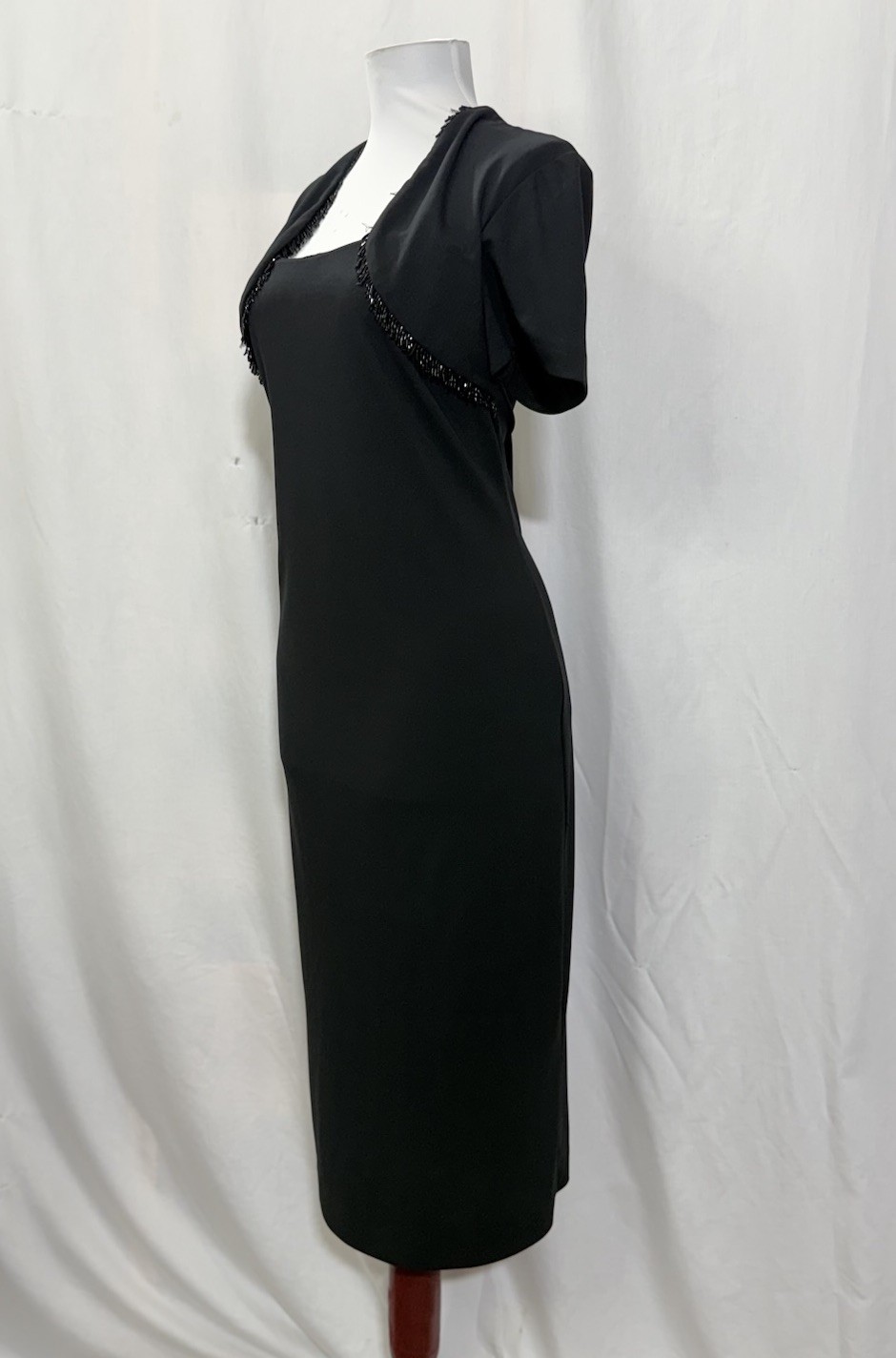 Vtg Leslie Fay Evenings 90’s Sz M Black Sheath Short Sleeve Dress Stretch Bolero