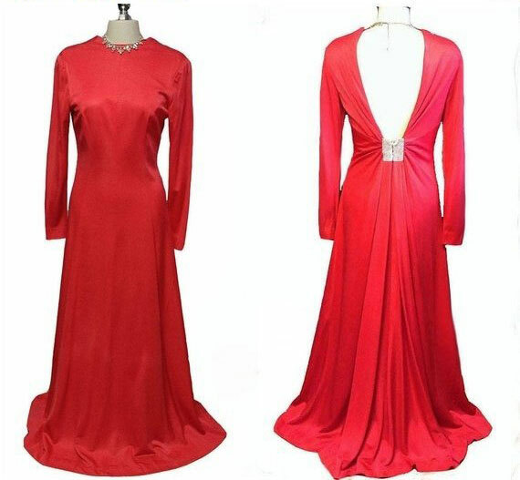 VINTAGE 1960 EVA GABOR ESTEVEZ EVENING GOWN LOW CUT RHINESTONE BACK