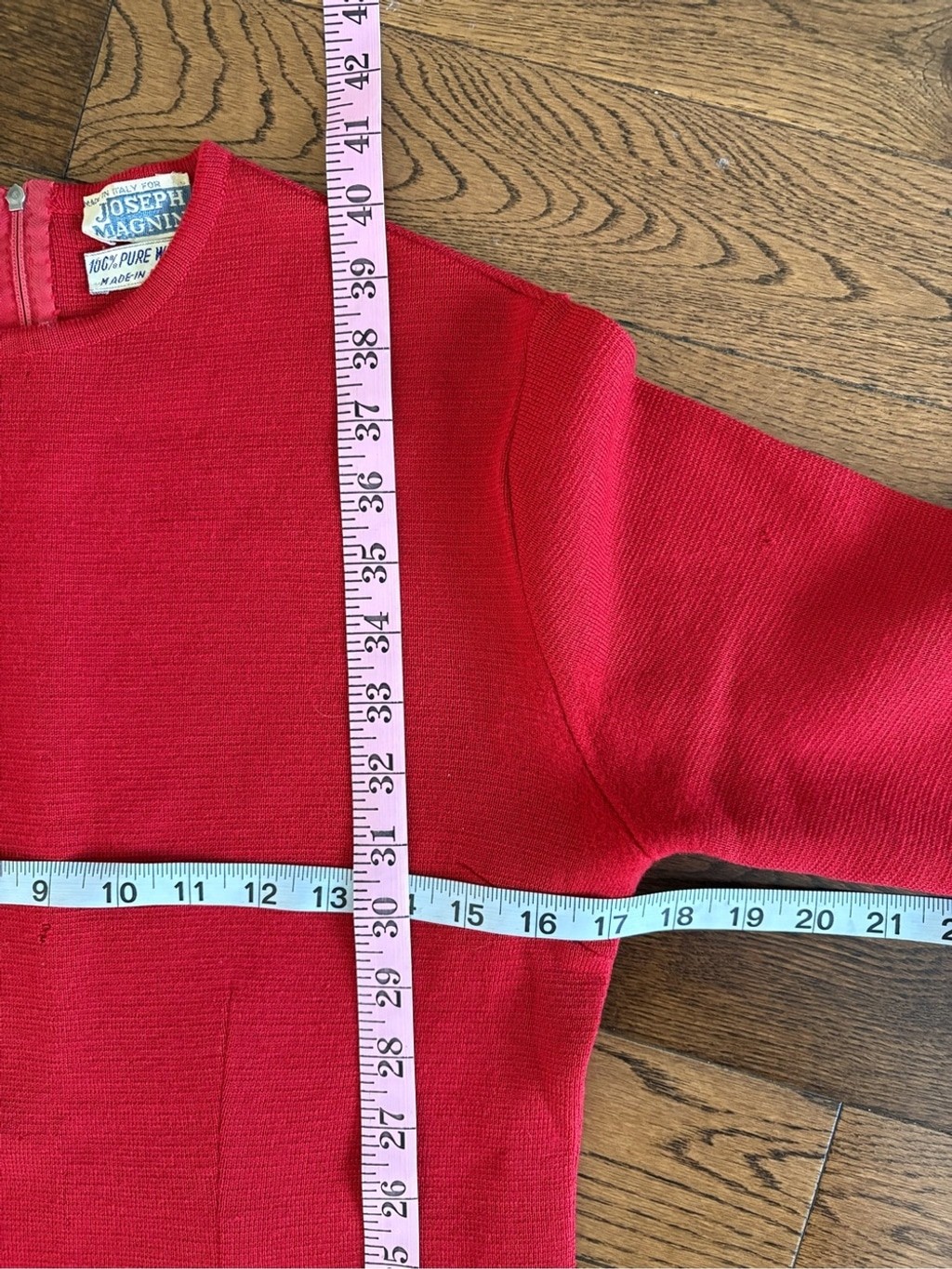 Joseph Magnin Pure Wool Red Long-Sleeve Knit Sheath Dress Size 8