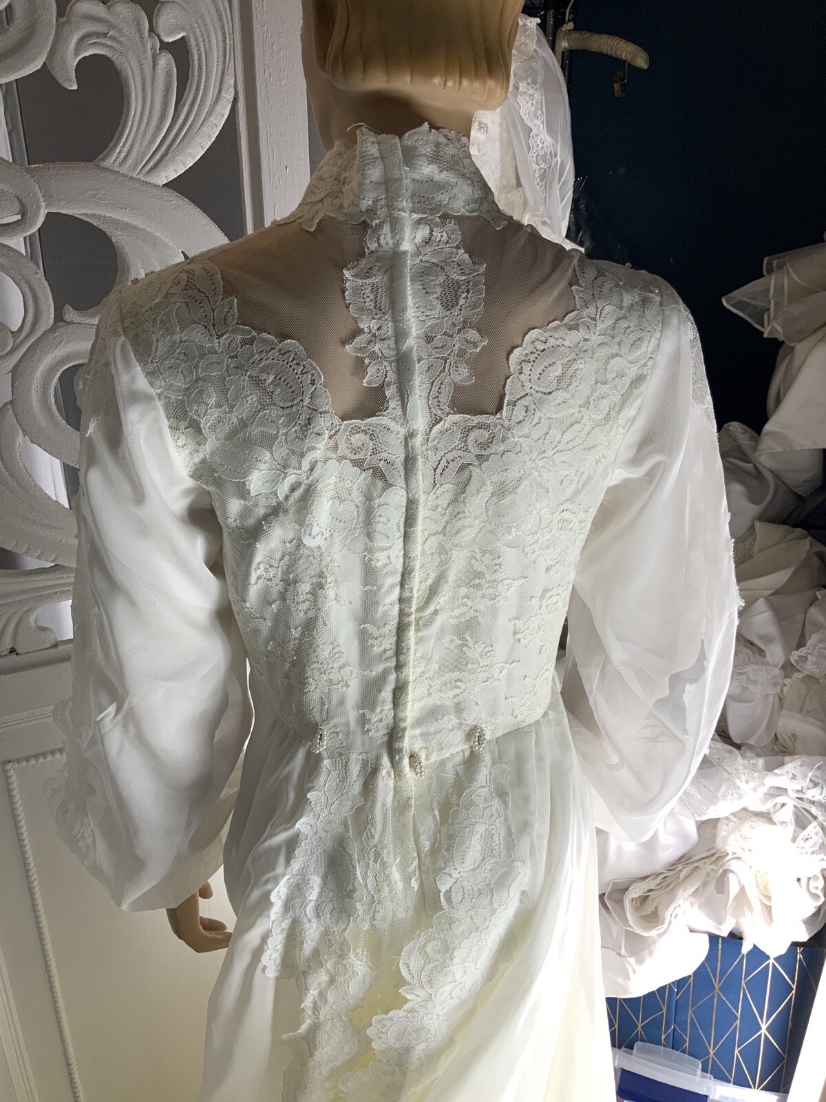 Vtg 1980’s Wedding Dress Powder Puff White Cottage Core Small-Med