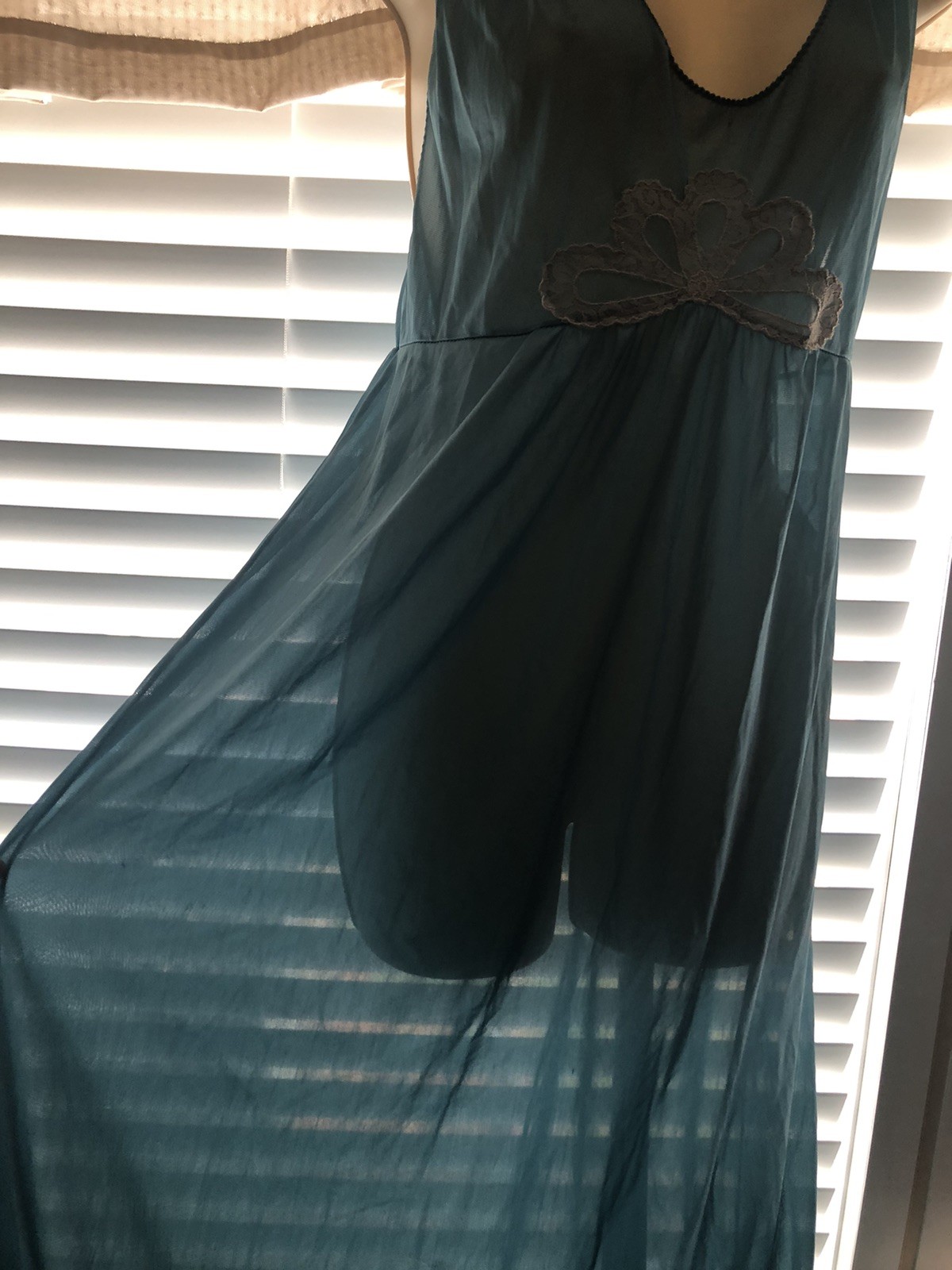Vintage Lady Cameo Lingerie Sheer Nightgown Large Blue Pullover Babydoll Sexy
