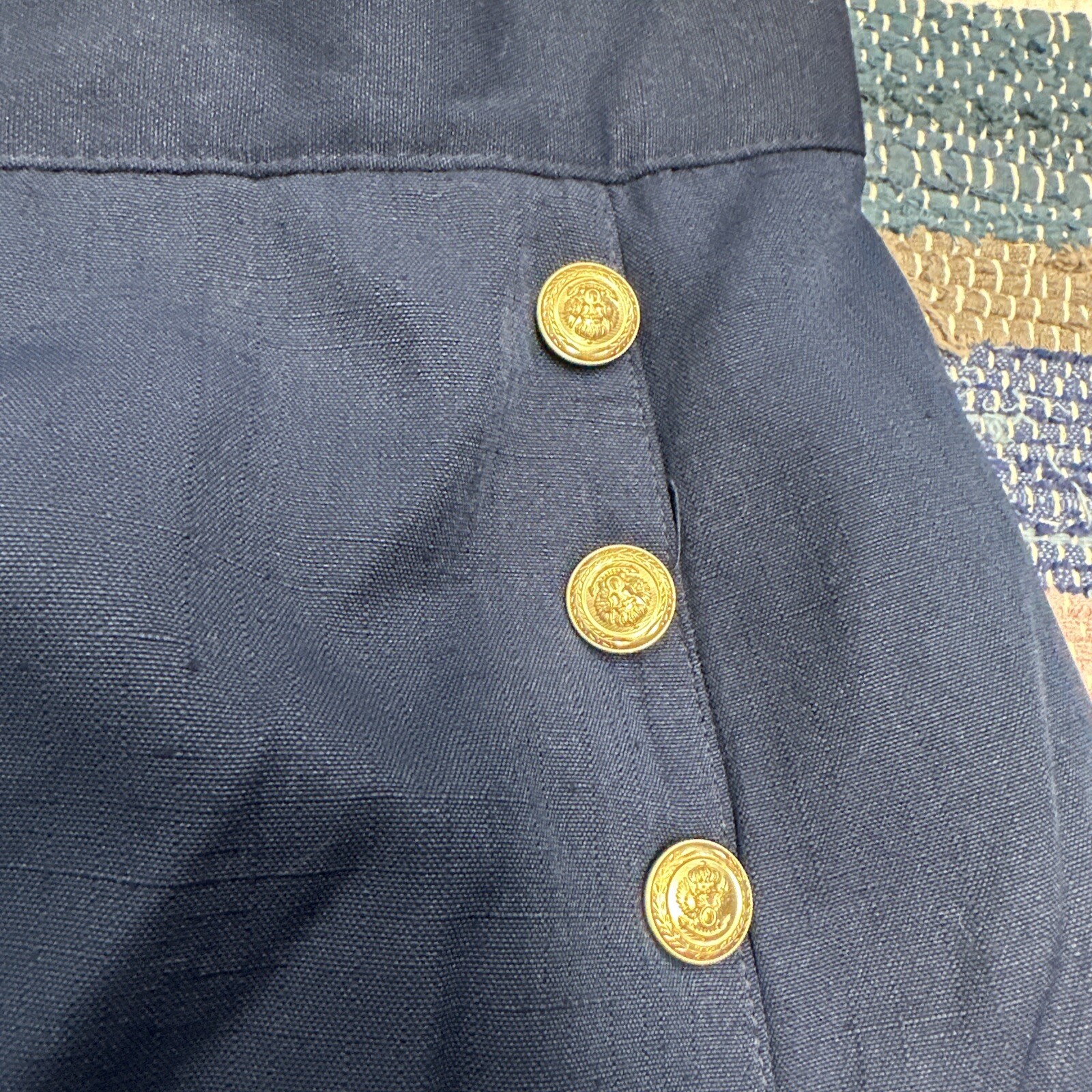 NEW NOS Vintage Katie Brooke Navy Blue Pencil Skirt Gold Buttons 28×28″ 1980s