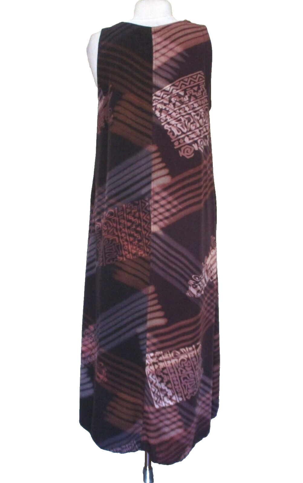 Vintage Gede Maxi Dress S/M Women Brown Rayon Hand Made In Indonesia Sleeveless
