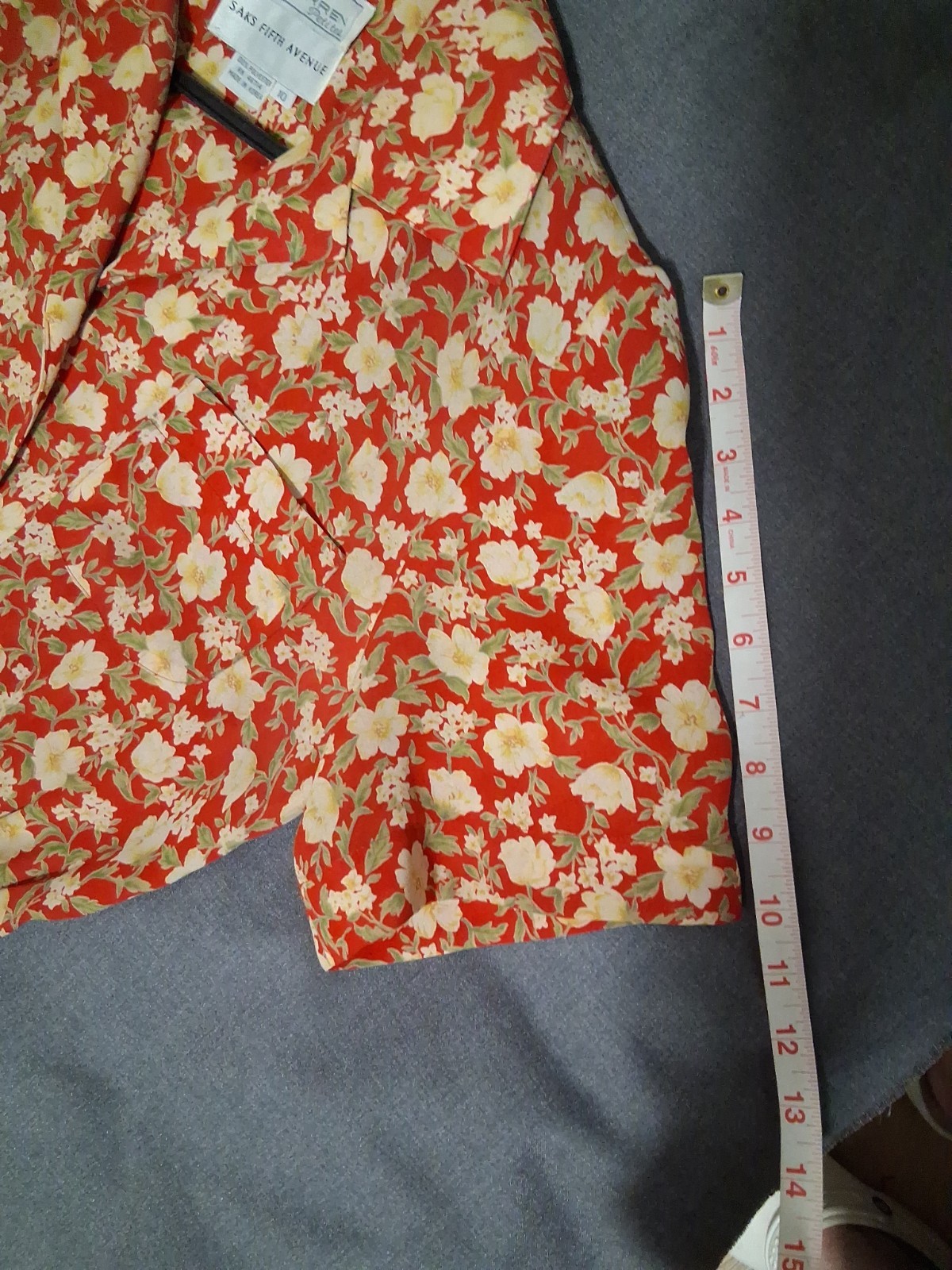 Vtg Warren Saks Fifth Ave Long Dress 10 Floral Buttons Relaxed A-line Short Sl.