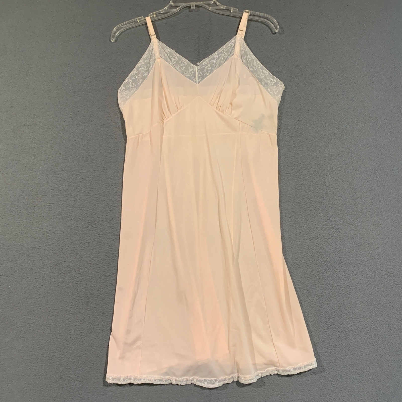 Vintage Lace Trim Full Slip Women Size M Light Pink Mini Lingerie Nightie Retro