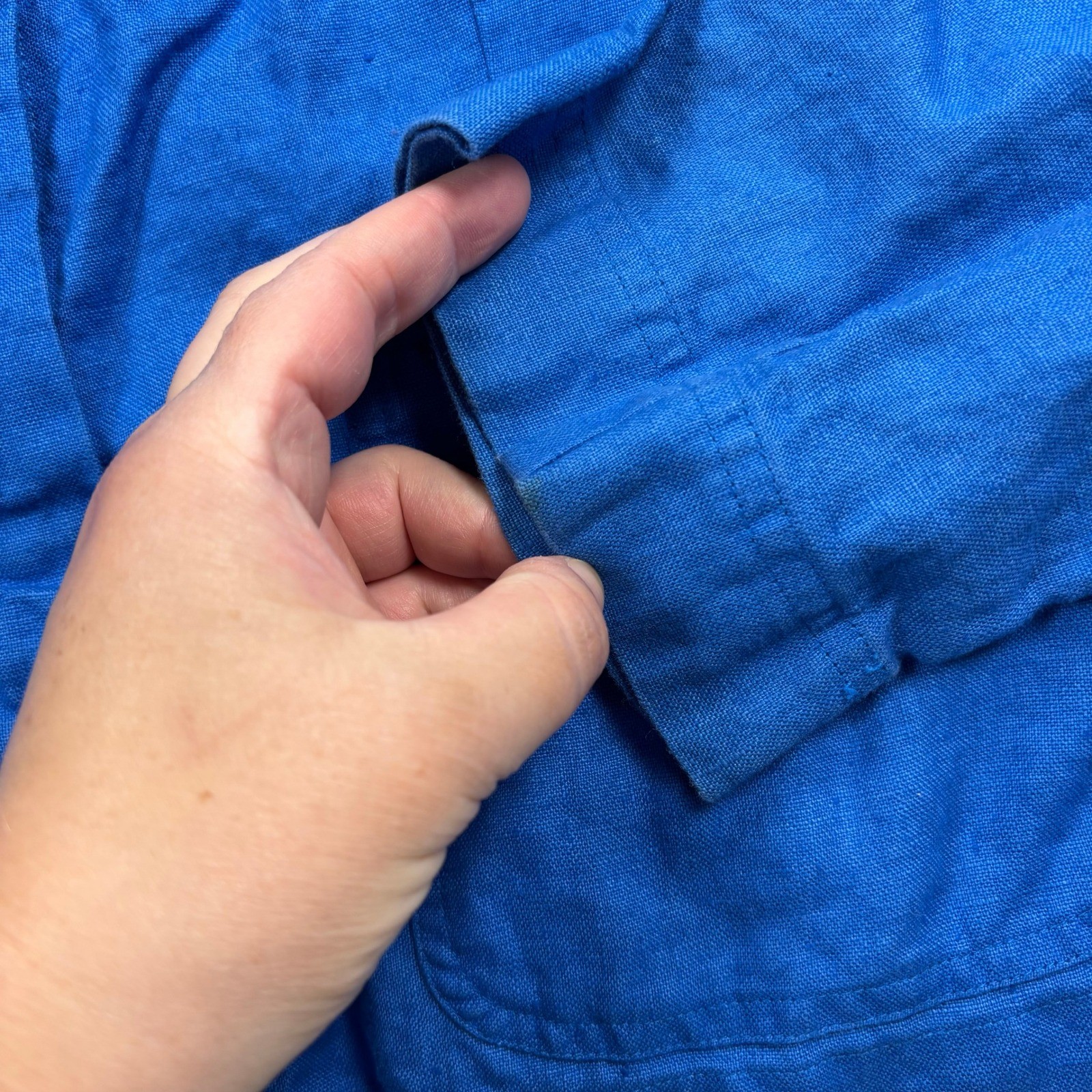Real Comfort Chadwick’s Women’s 12P Blue 100% Linen Utility Jacket Lagenlook