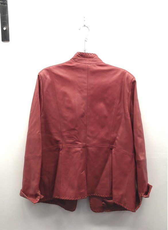 Vintage Terry Lewis Women’s Red Leather Jacket Whipstitch Mandarin Collar Sz L