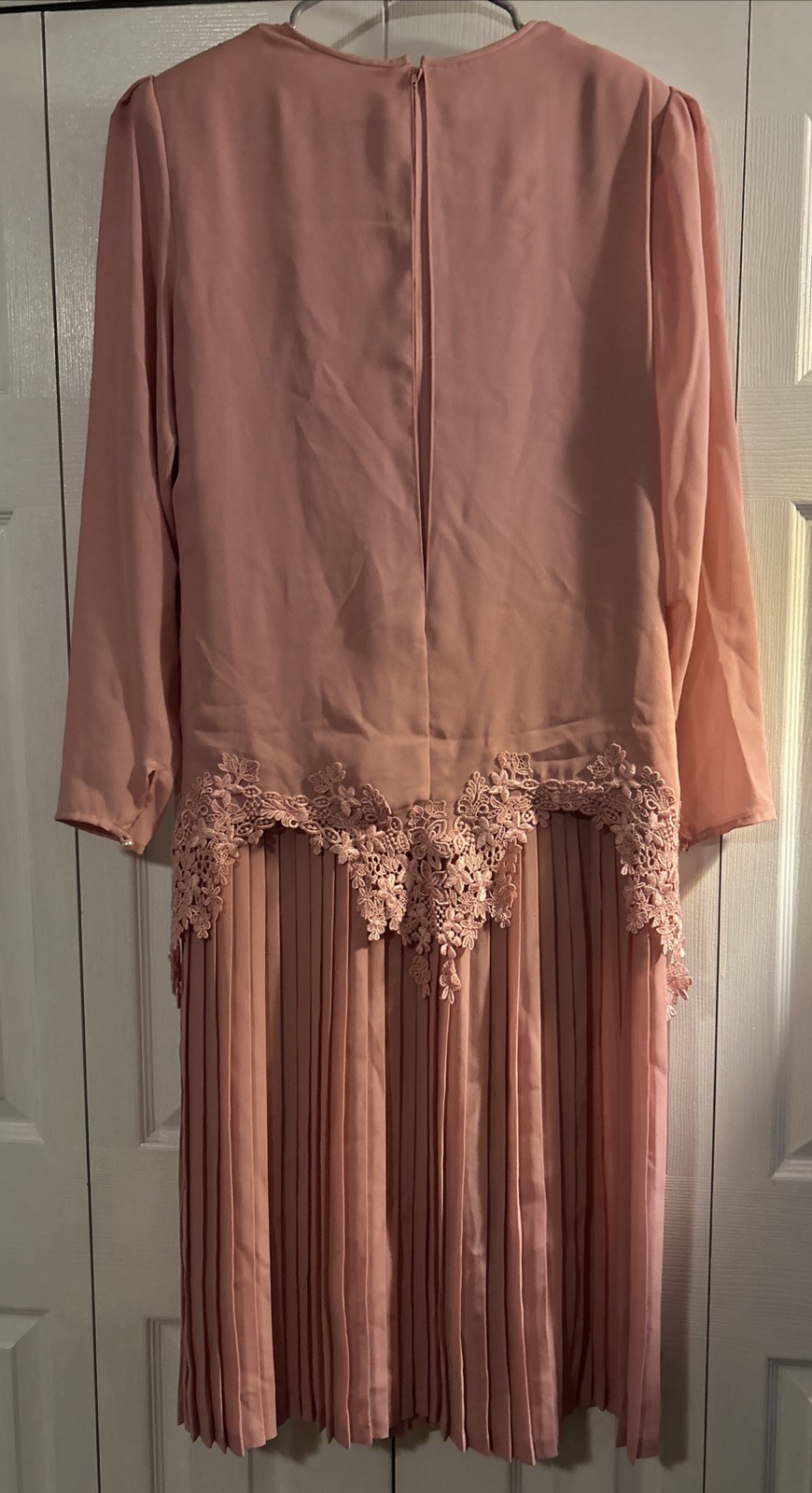 Vtg 80s In The Mood Pink Drop Waist Dress Lace Rosettes Pleated Size 14 Romantic