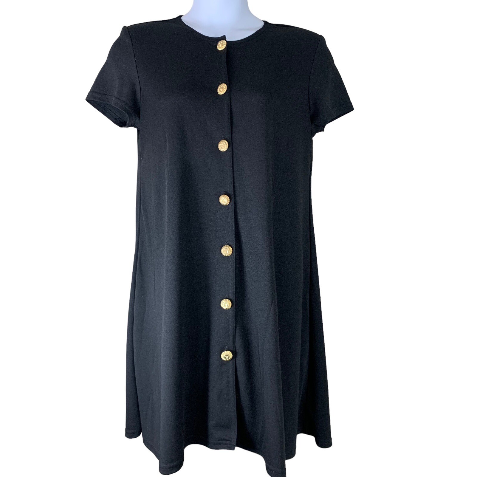 Vintage Dress Size Medium Bedford Fair Lifestyles Black Gold Sun Button Up
