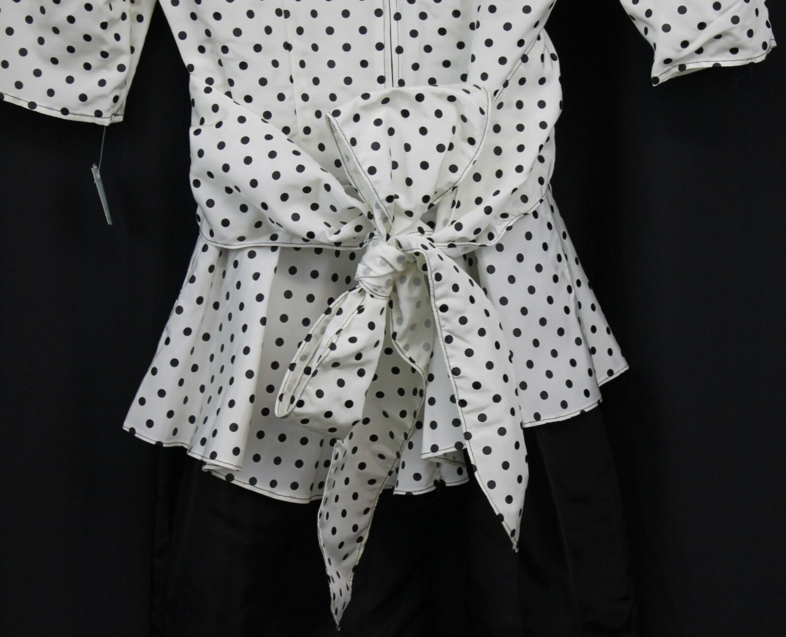 Vtg Diamond’s Run Dress 80s Retro Polka Dots Peplum Pouf Slv Black Wht NOS 11/12