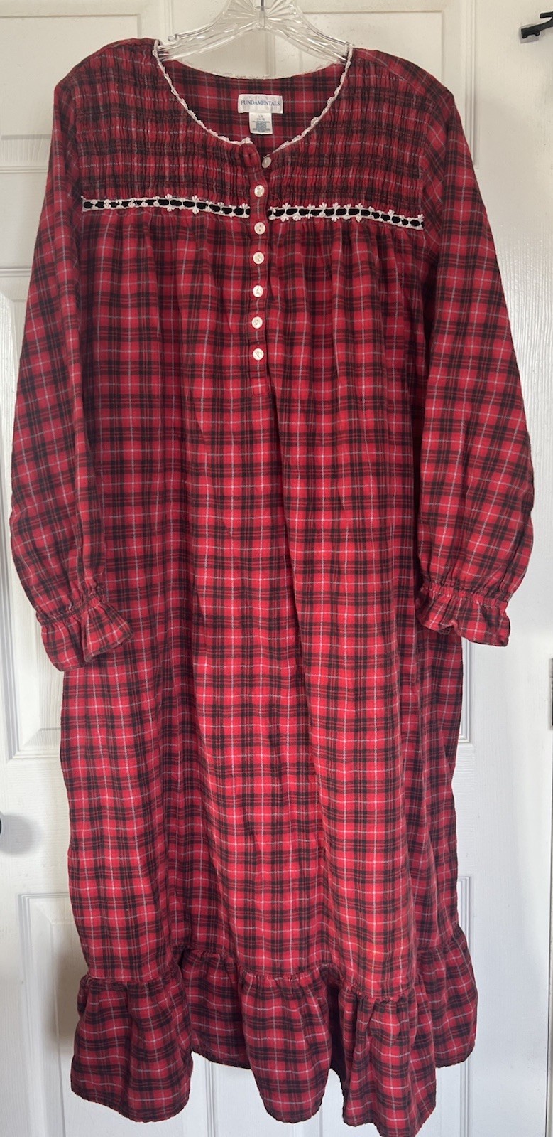 Vintage Fundamentals Flannel Nightgown Red Plaid Grannycore Prairie L 14/16