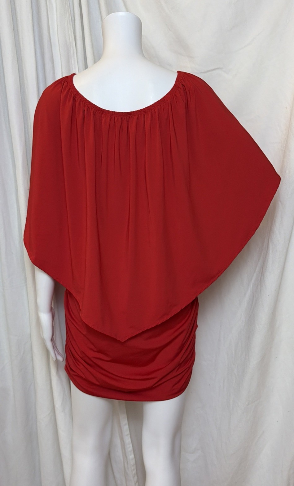 VTG 70s 80s Sexy Disco Party Clubwear Red Ruched Dolman Capelet Mini Dress S/M