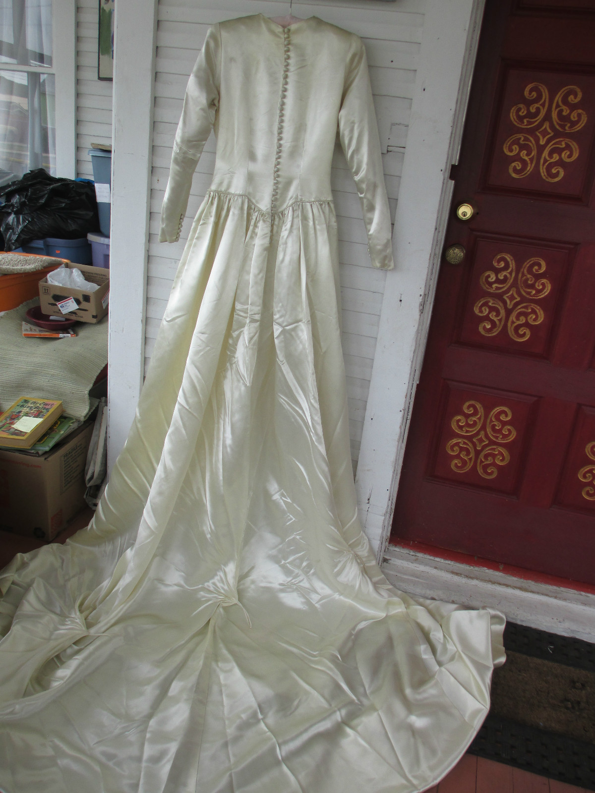Vintage Wedding Dress Handmade Liquid/Ivory Satin w/Train Circa 1930’s small