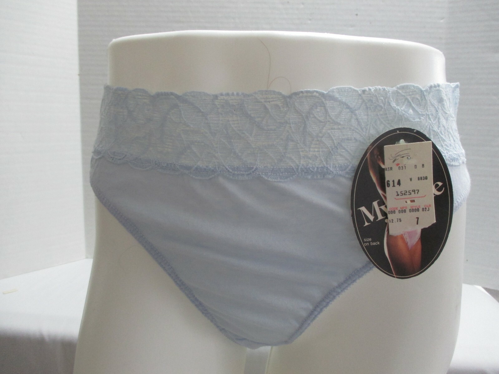 VINTAGE MYONNE HIGH CUT PANTY WITH 2 1/2″ LACE WAIST COTTON PANTIE BLUE SIZE 7