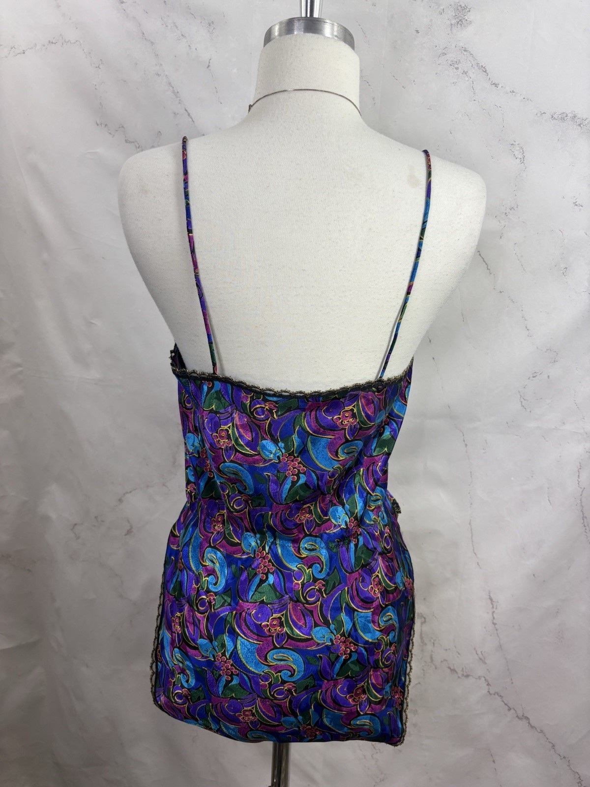 Vintage 80s Satin Teddy Bodysuit Hi Cut Whimsigoth Floral Lace S Bonjour Retro