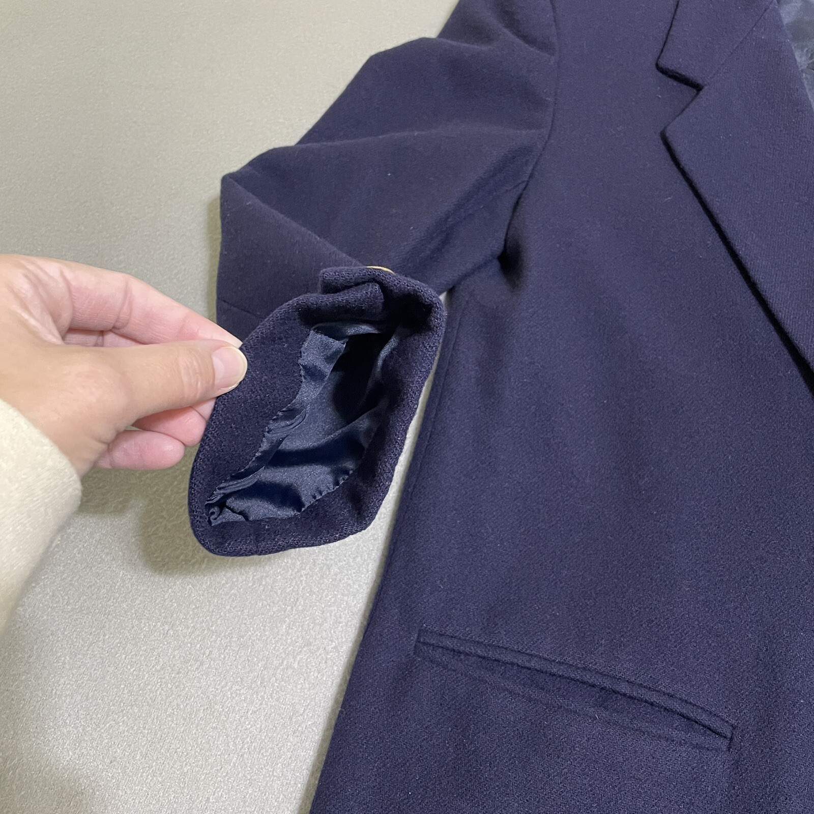 Vtg Womens WOOL BLAZER JACKET Gold Accent Buttons Preppy 90s Academic Navy Sz 8