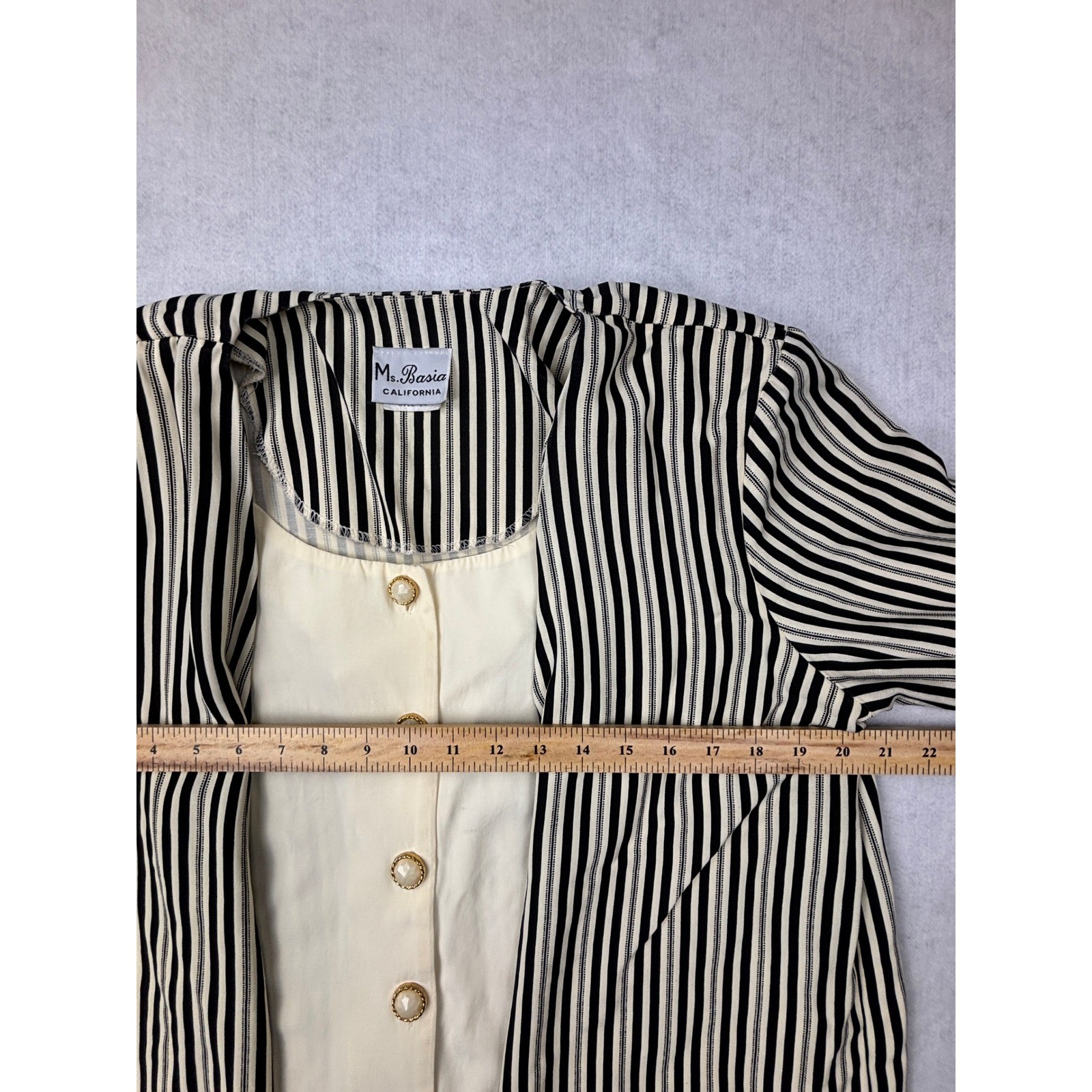 Ms. Basia California Vintage Striped Jacket & Vest 2 Piece Set Black White Sz 14