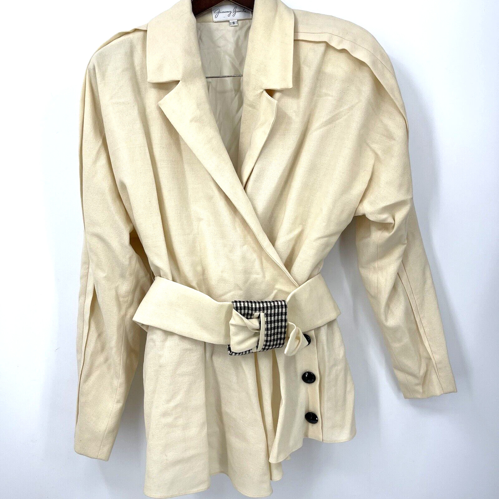 Vintage y2k JIMMY GAMBA Jacket Womens 8 Cream Wrap Front Blazer Retrocore Time