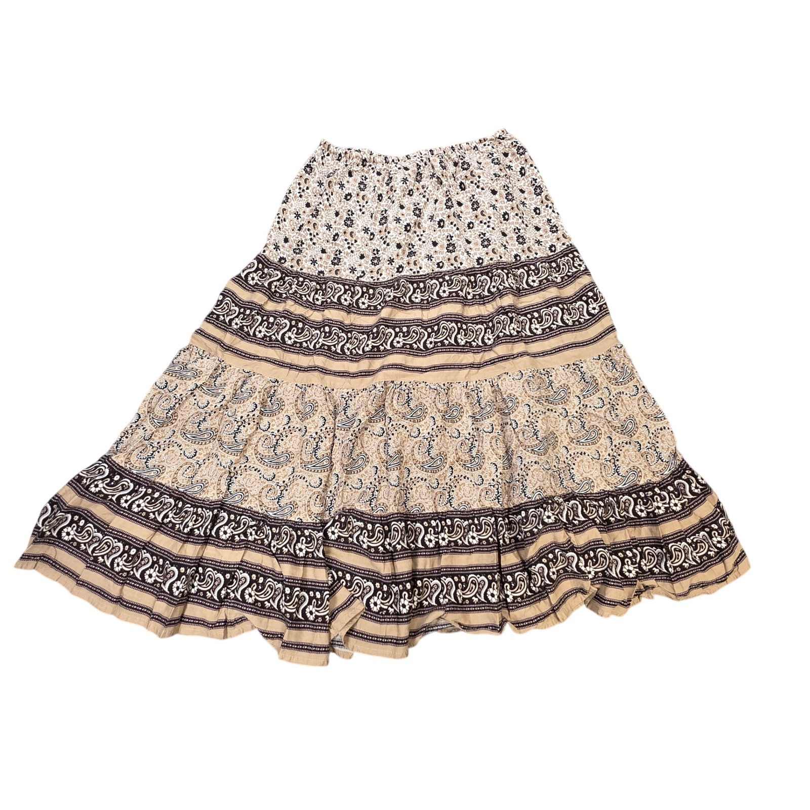Vintage White Stag Tiered Tea Skirt Women’s Size M 8/10 Tan Khaki Floral Paisley