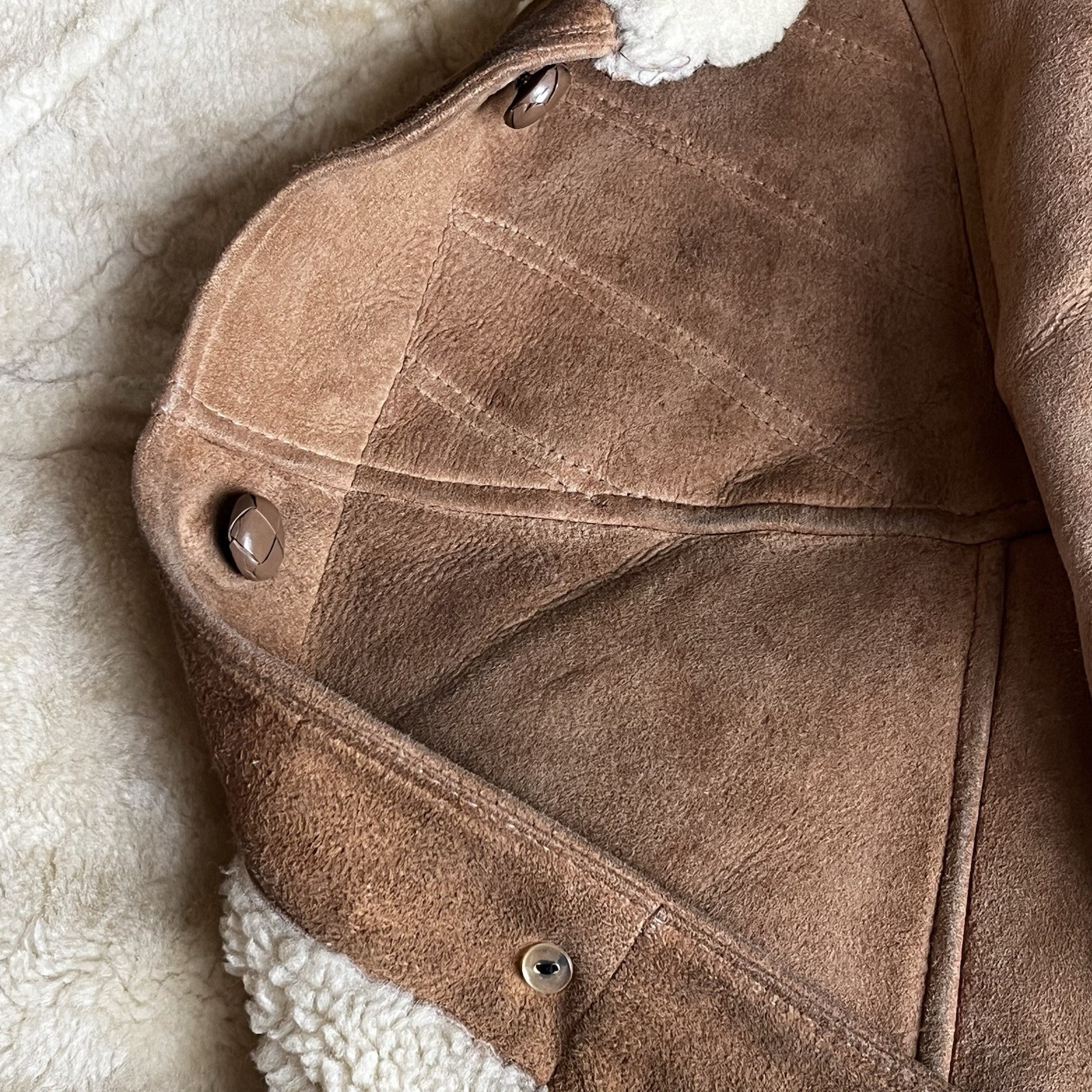 Vintage Designer French Sheepskin Shearling Coat Women’s Large Cognac / Cream