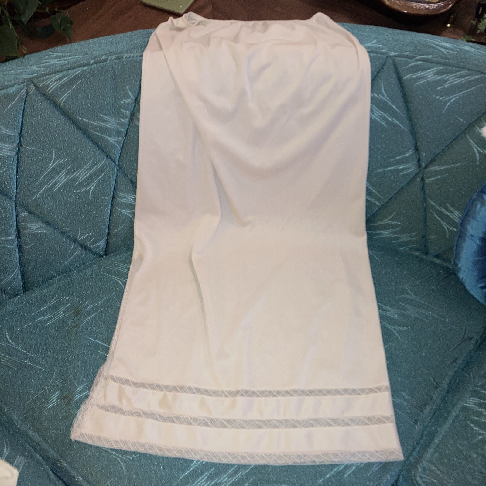 Vintage Gaymode Half Slip Skirt Long Small Lace Trim Slit Beige Tan Nude