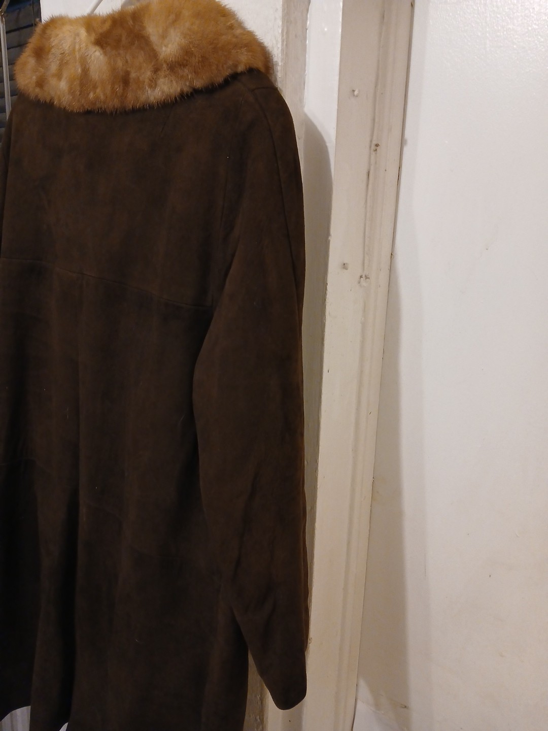 True Vintage Jordan Marsh Suede Leather Coat & Fur Collar Button Up Jacket Sz 16