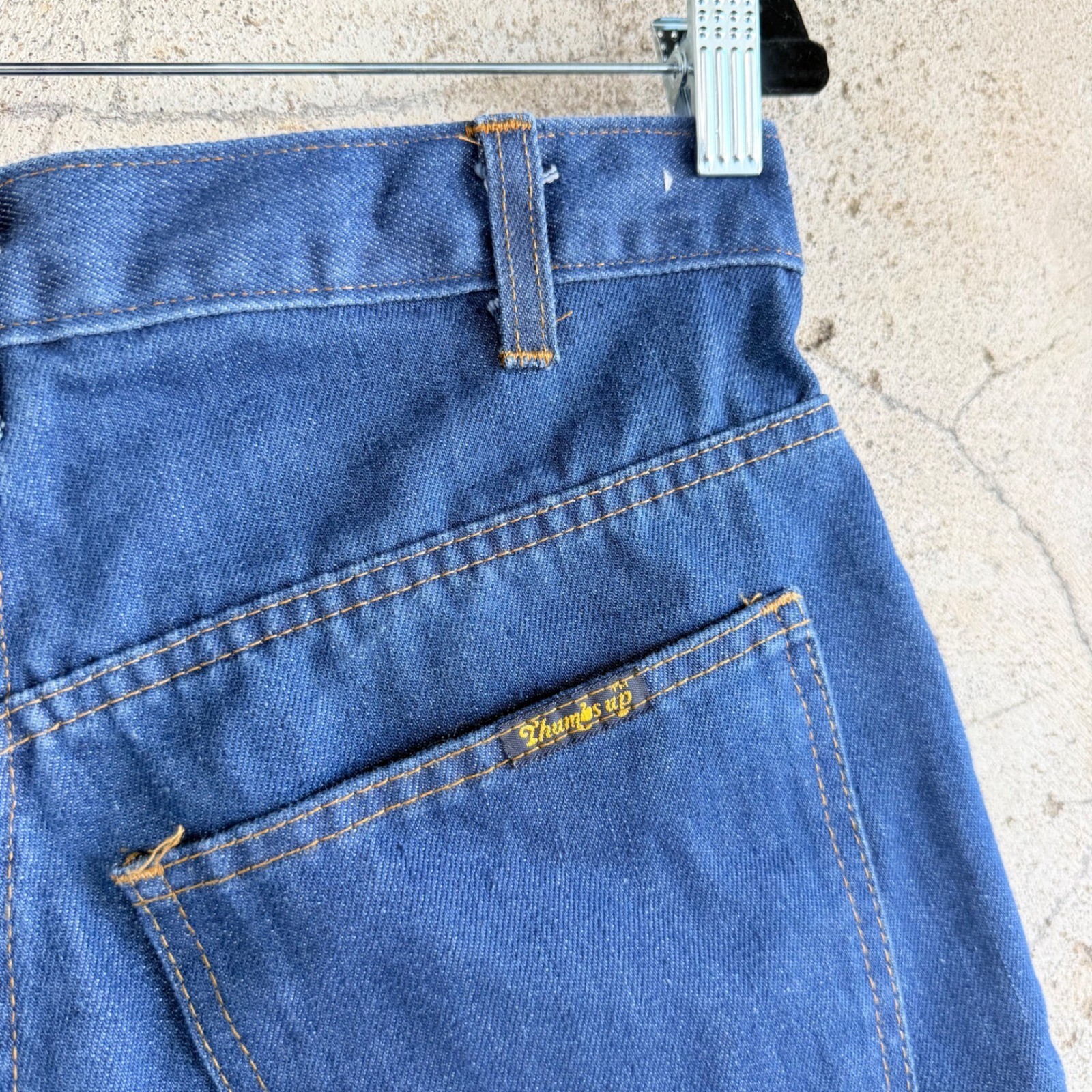 Vtg 70s Denim Shorts High Waisted Jean Cutoffs Raw Hem Sears Thumbs Up Womens 32