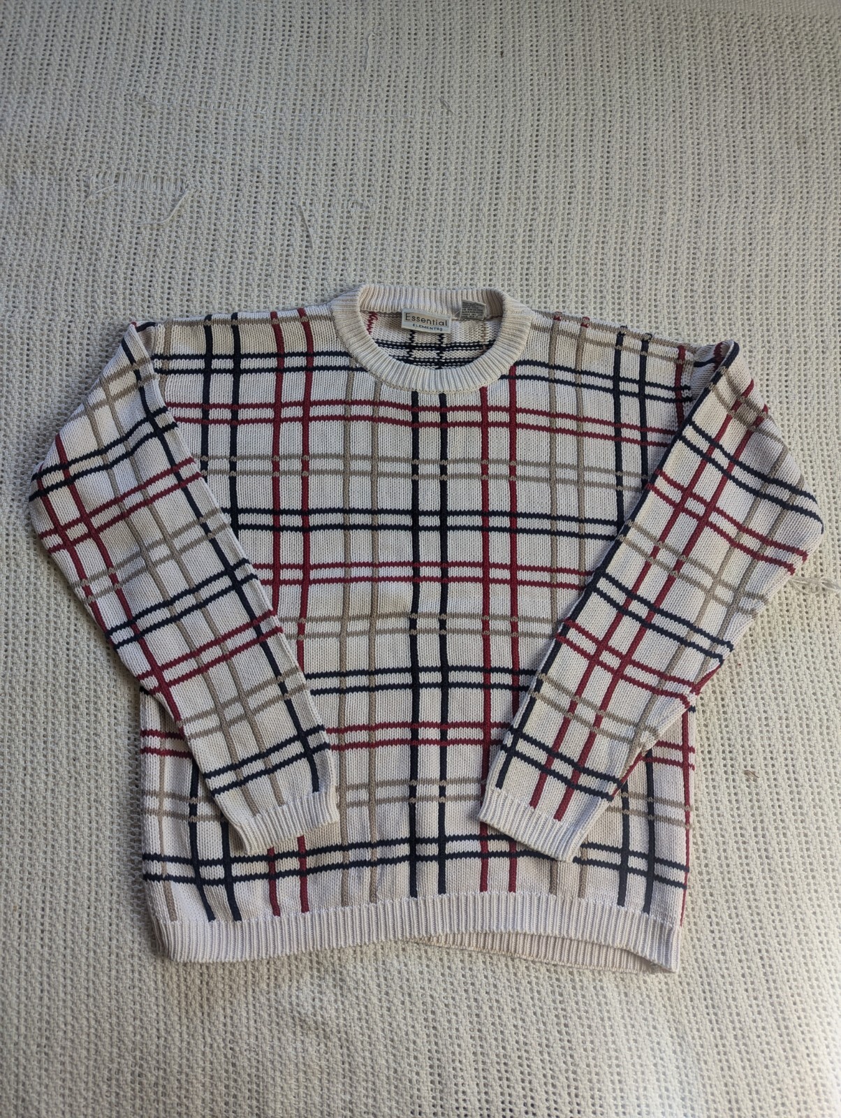VTG Essential Elements 90s Y2K Crewneck Knit Sweater Womens XS White Multicolor