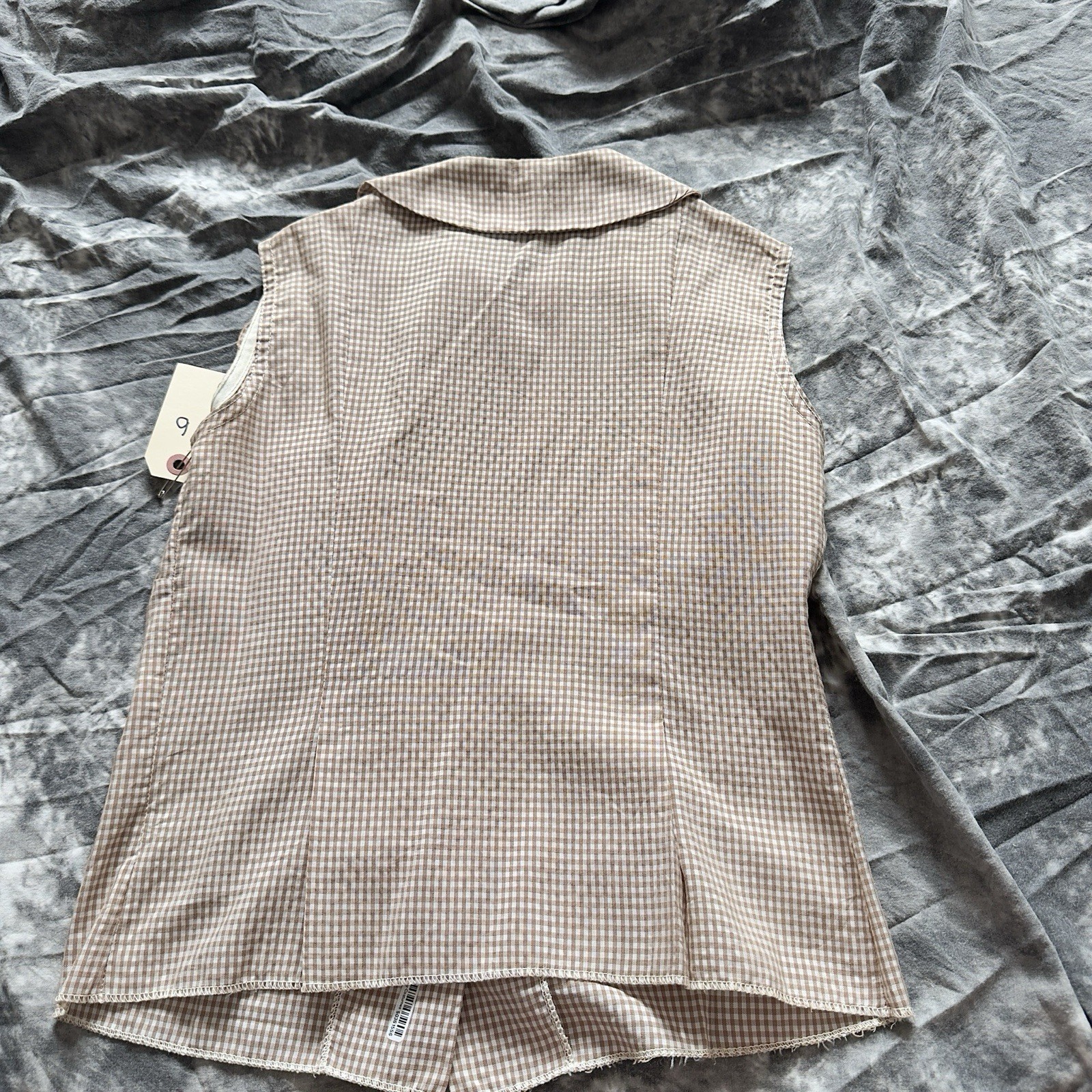 1950s Gingham Sleeveless Blouse Peter Pan Collar Vintage Movie Sony Studios