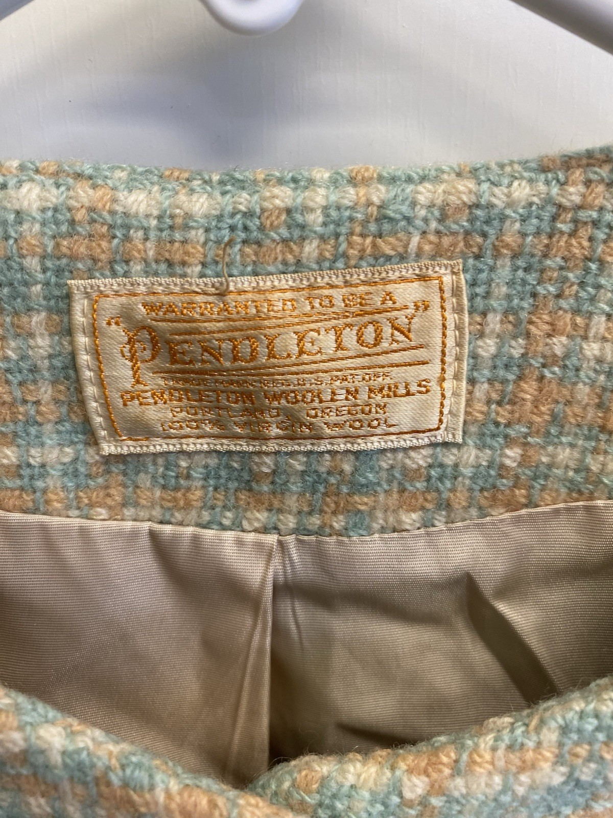 Vintage Pendleton 100% Wool Jacket Light Blue Beige Cream Pastel Plaid