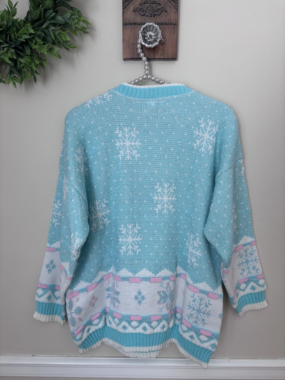 Vintage Arielle Womens Size L Teddy Bear Sweater Pastel Green Pink Grandmacore