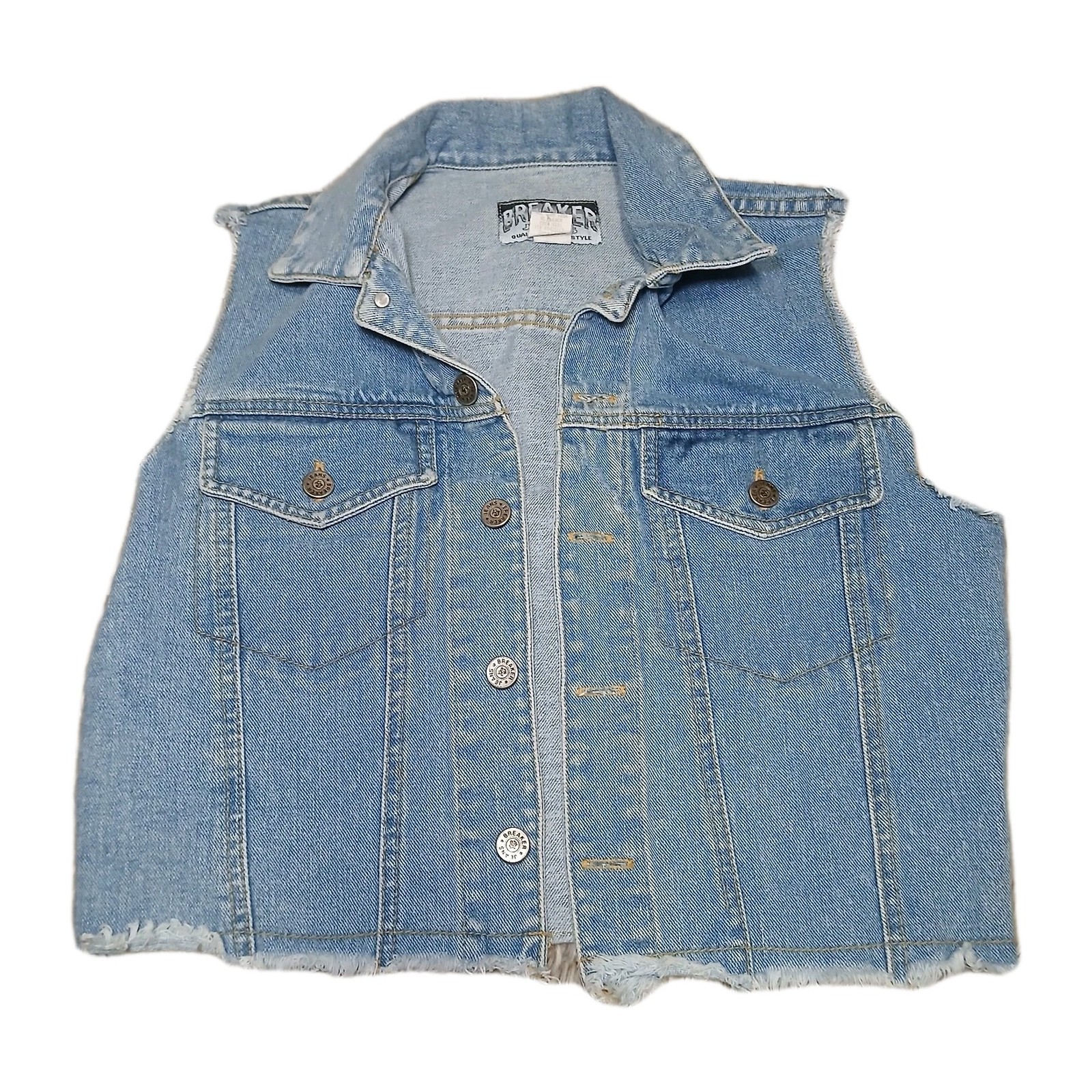 Breaker Jeans Denim Vest Womens Small Light Wash Frayed Hem 90s Biker Y2K Grunge