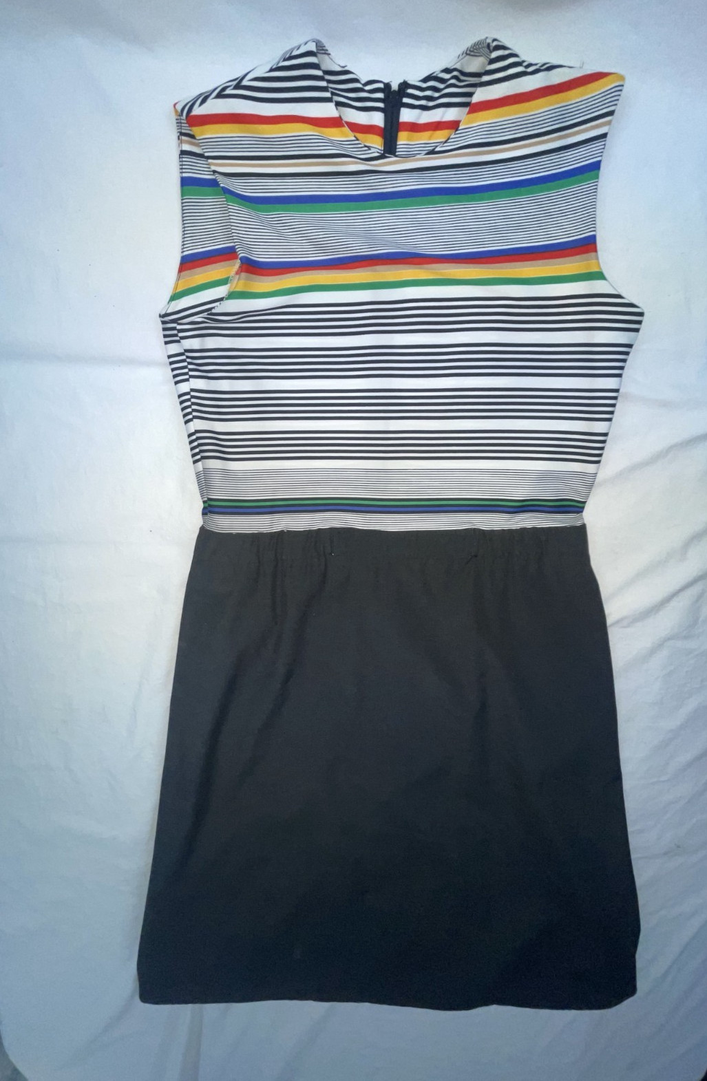 VTG 80S WOMENS S RETRO NEW WAVE SLEEVELESS STRIPED BLACK DRESS