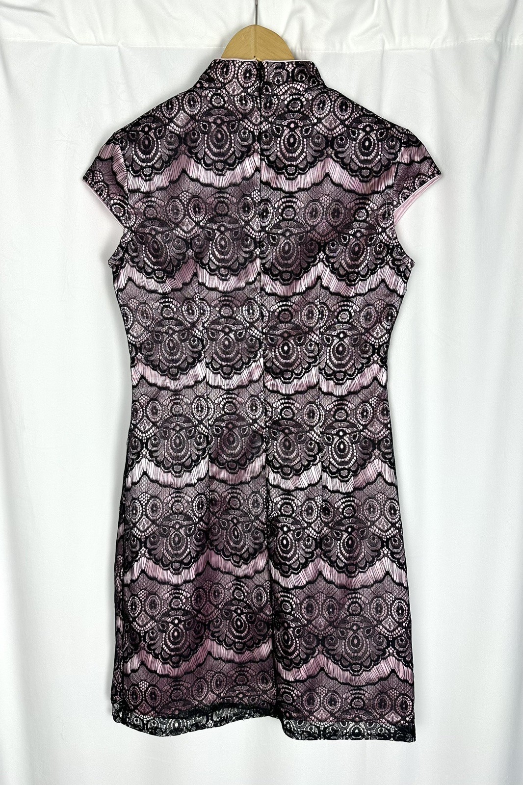 Vintage Lace Mandarin Collar Dress XS Pink Black Cocktail Party Beijing Purchase
