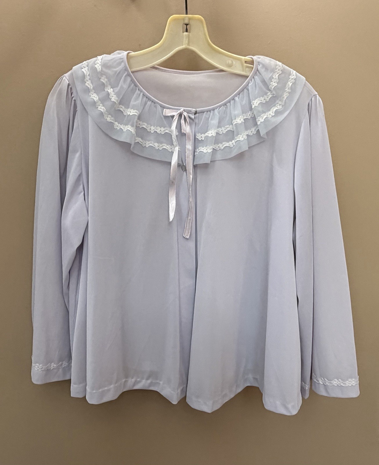 VTG 1950s MISS ELAINE Pale Lavender-Blue Pajama Top-BED JACKET PJ Sheer Lace M/L