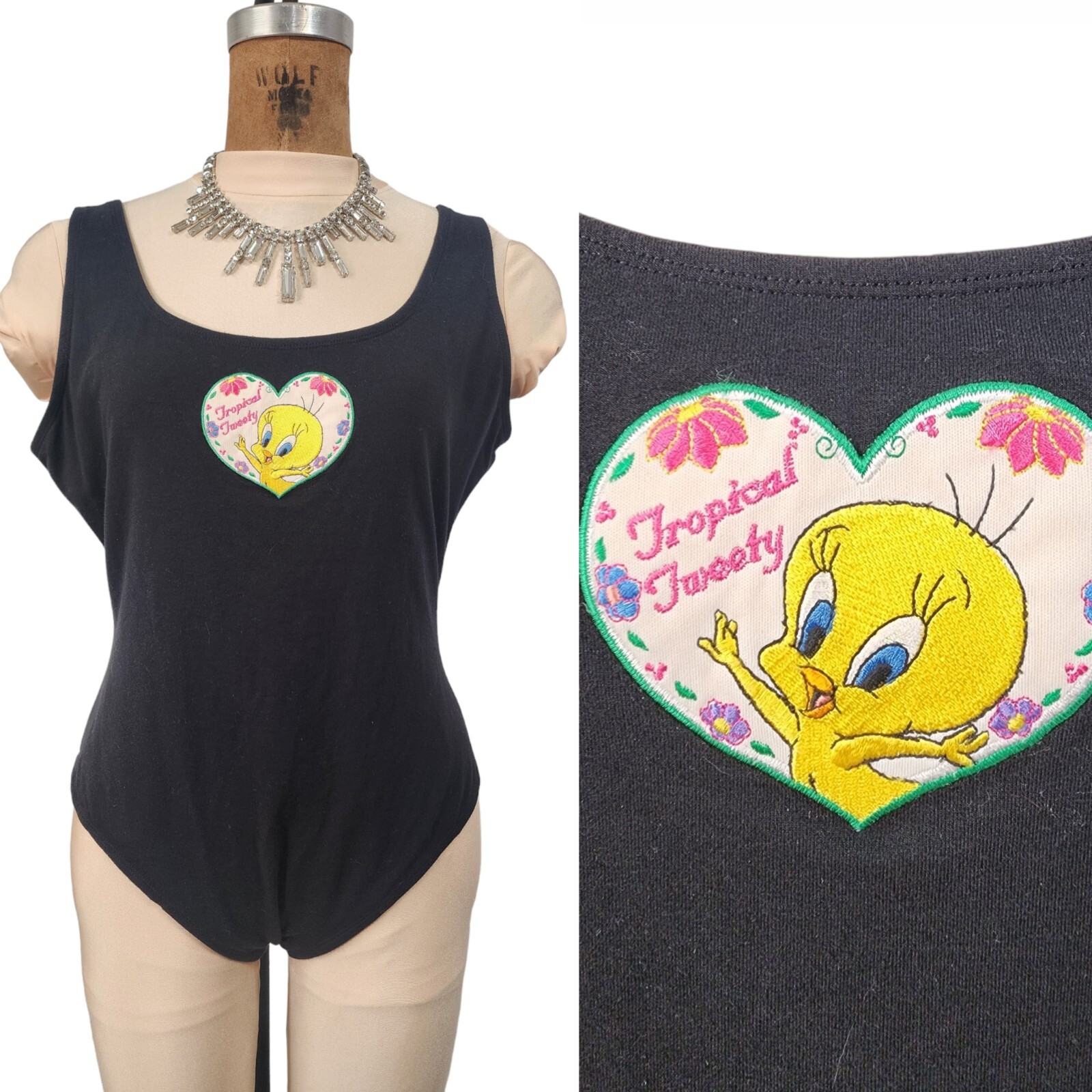 VTG 90’s Loony Tunes Swimsuit Plus Size One Piece Tweety Bird Swim Suit 22/24 2X