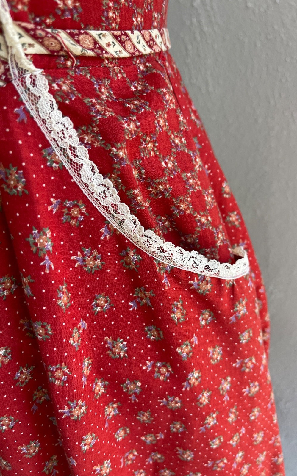 Vintage 70s Gunne Sax Red Calico Floral Sundress Velvet Corset Prairie Dress