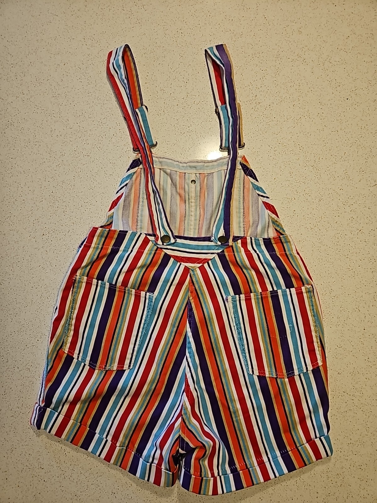 Vintage Striped Denim Shortalls Womens M Romper Overalls Funky Sanforized USA