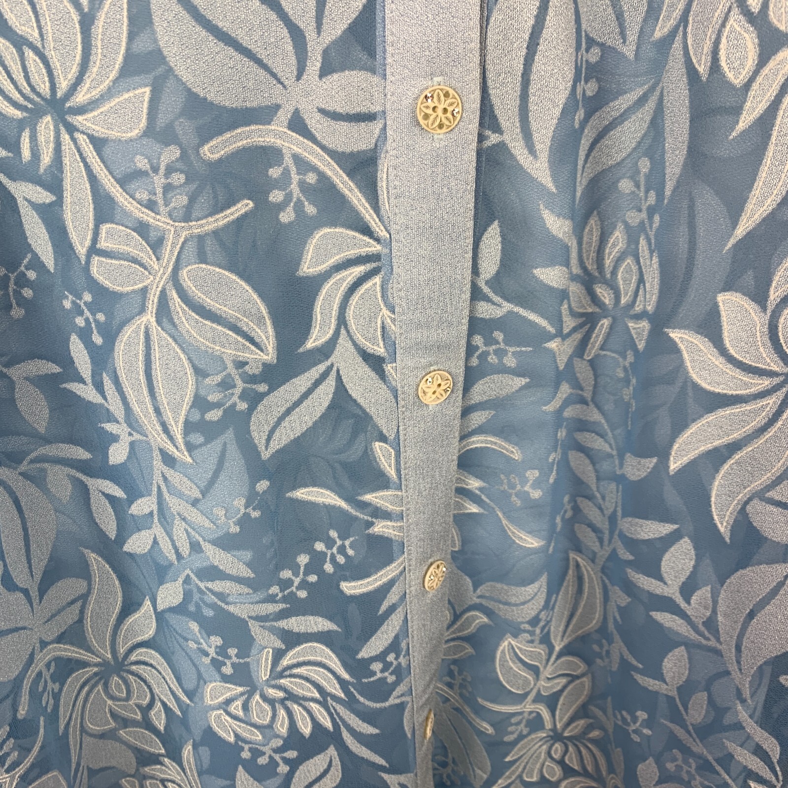 Vintage Dallas Fashion Sheer Blue Floral Overprinted Dainty Dress Shirt Chest 44