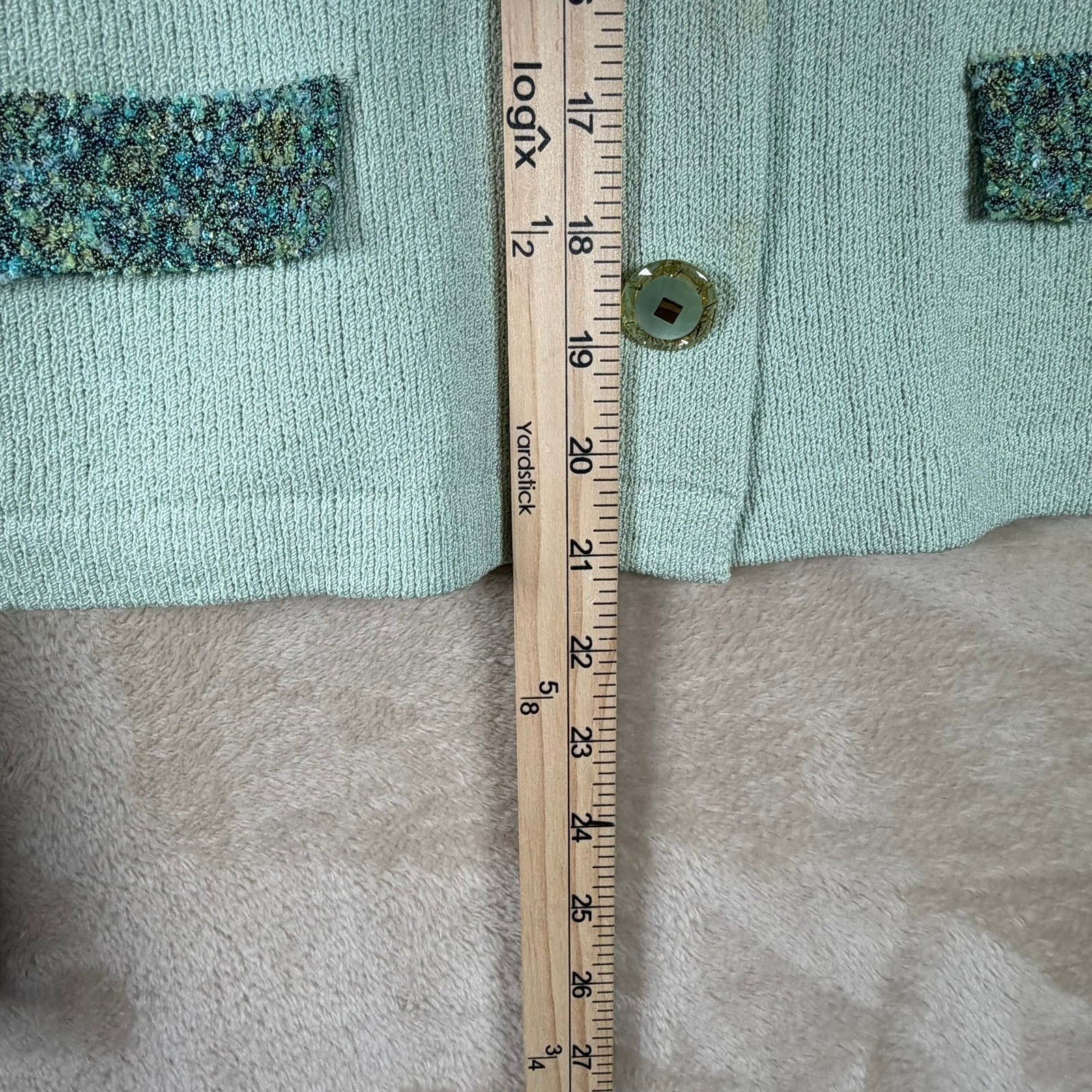 J.S.S. Vintage Mint Green Wool Blend Knit Skirt Set Petite Made in USA Cardigan