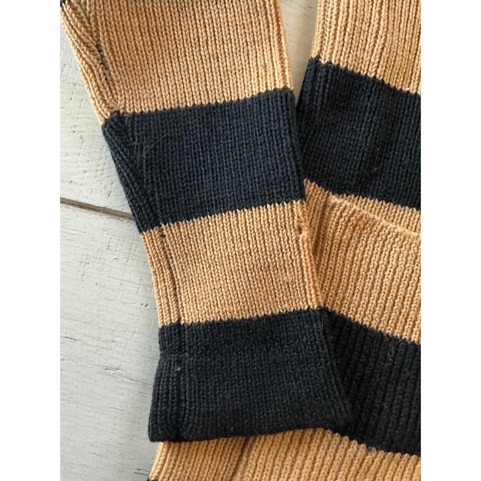 Vintage Riki for Crazy Horse 100% Wool Striped Hooded Cardigan Sweater Tan Black