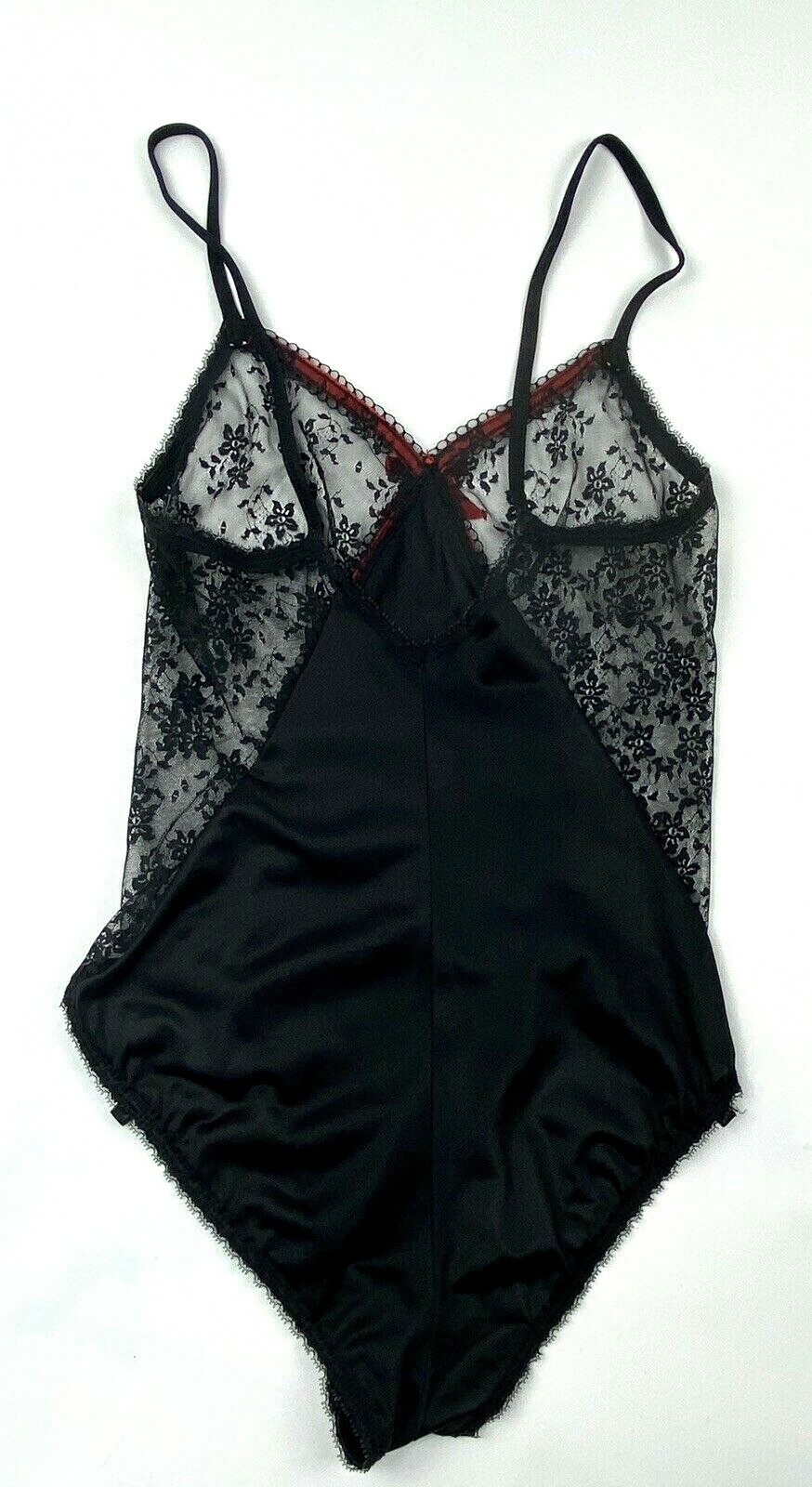 Vintage Movie Star Black Nylon Lace Sheer Bodysuit Teddy Lingerie 32/S USA 🇺🇸