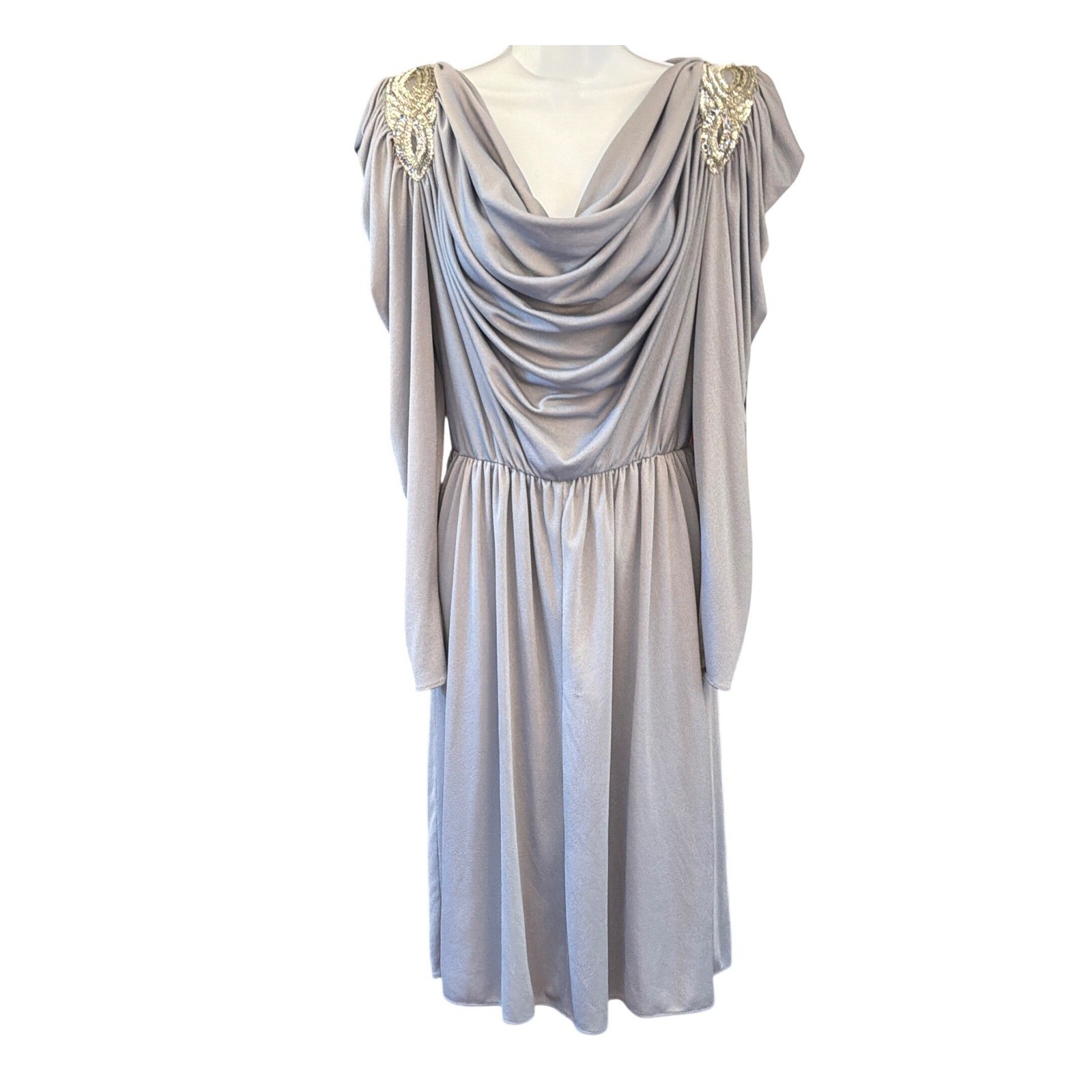 Vintage 80’s Climax by David Howard Draped Dress Silver Sequin Glam Disco 4402