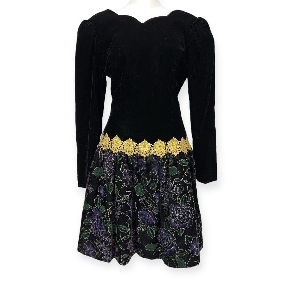Scott McClintock 8P Prom Cocktail Dress Painted Velvet Whimsigoth Victorian Vamp