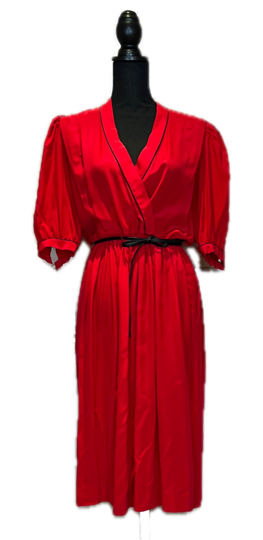 Vintage 1980s Liz Claiborne Red Silk Belted Wrap Style Dress SZ S/M Pockets